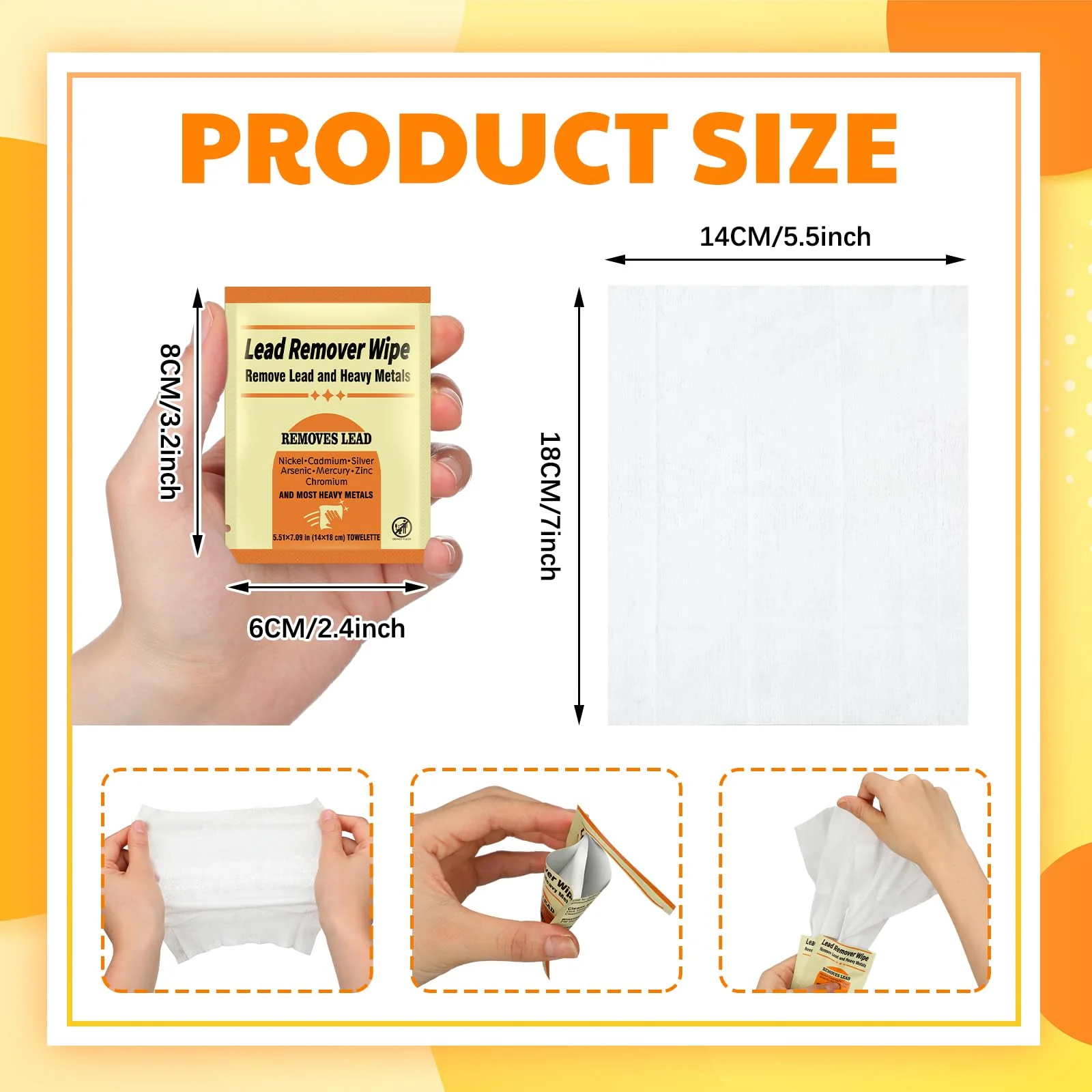 Heigble 200 Pack Lead Remover Wipes for Shooting Hand&Surface Cleaning Wipes Effectively Removes Lead, Dust, Oil&Grime Individually Wrapped Wipe for Shooting Ranges, Hunting, Industrial Use (Orange) - Image 6