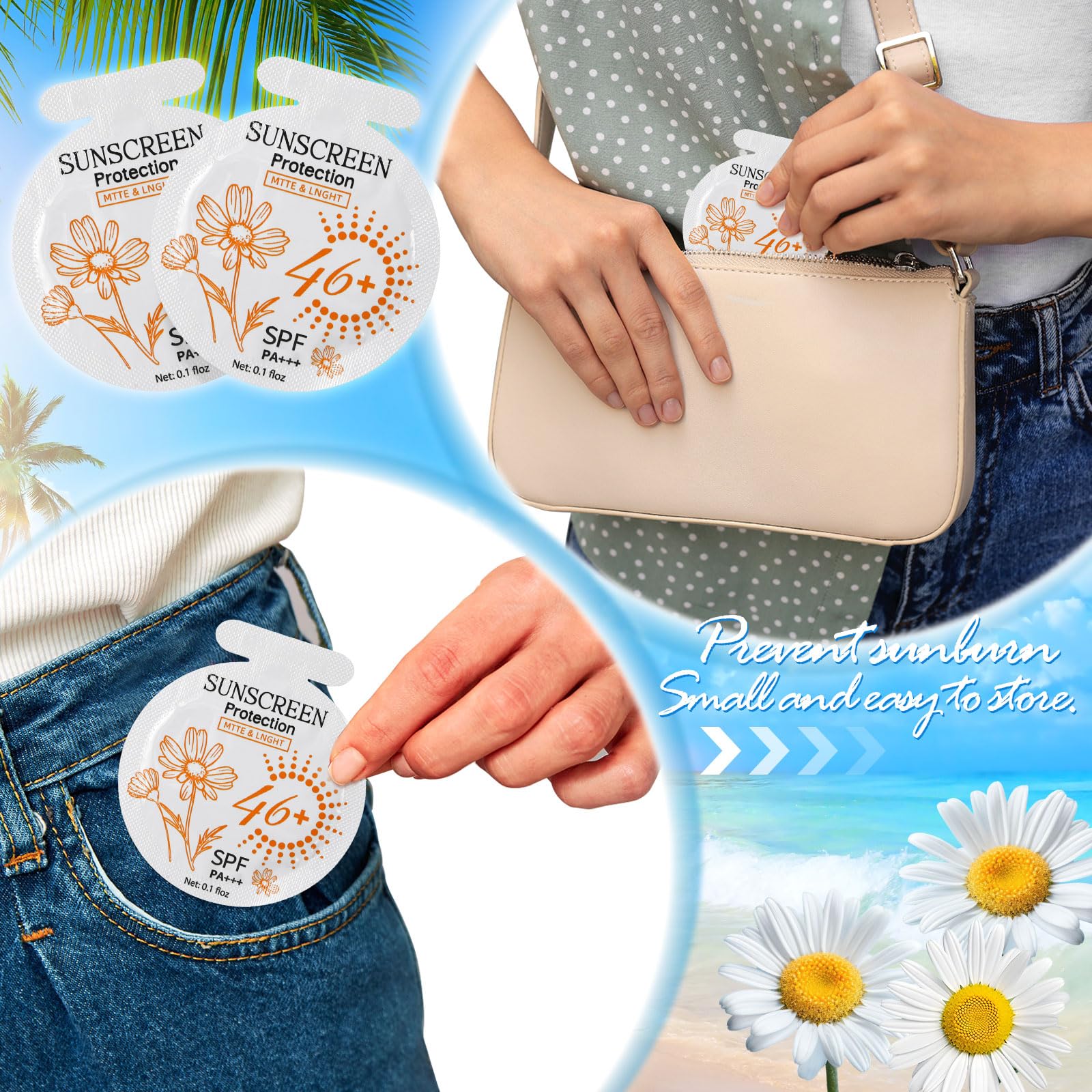 Heigble 50 Pcs Sunscreen Bulk Mini Travel Size Sunscreen Packets SPF 46+ Summer Party Gifts for Women Girl - Image 3
