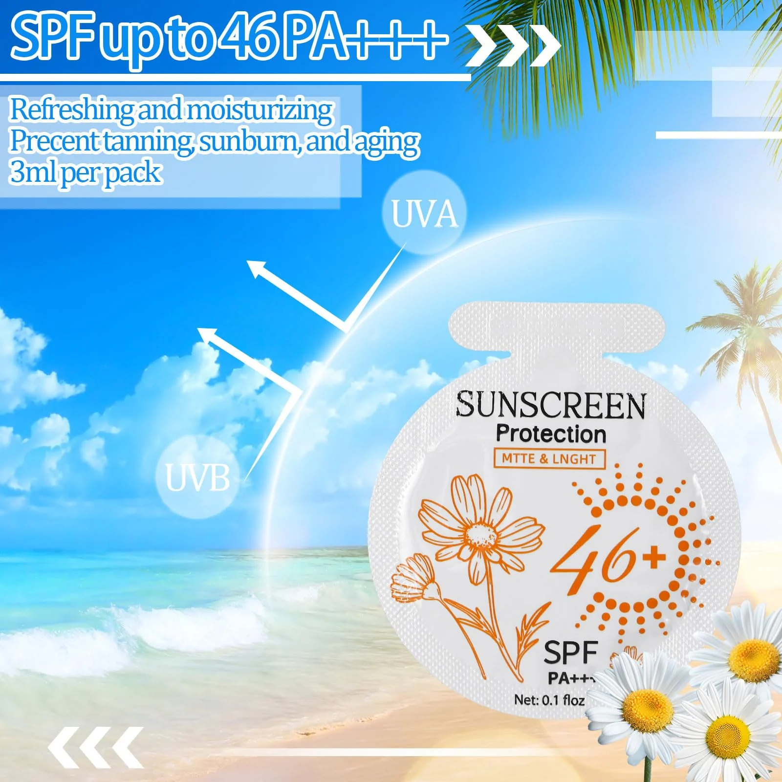 Heigble 50 Pcs Sunscreen Bulk Mini Travel Size Sunscreen Packets SPF 46+ Summer Party Gifts for Women Girl - Image 5