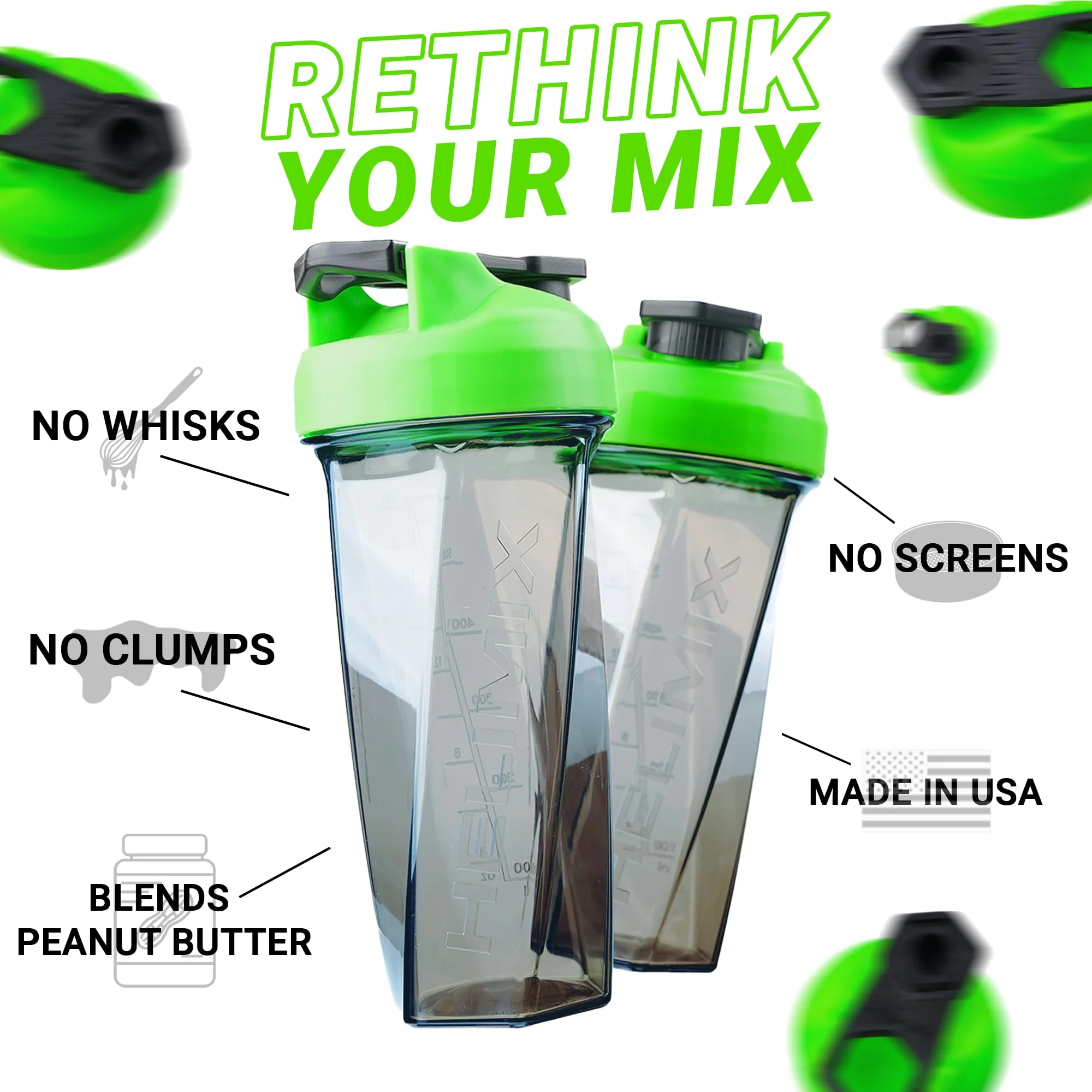 HELIMIX 2.0 Vortex Blender Shaker Bottle Holds upto 28oz | No Blending Ball or Whisk | USA Made | Portable Pre Workout Whey Protein Drink Shaker Cup | Mixes Cocktails Smoothies Shakes | Top Rack Safe - Image 2