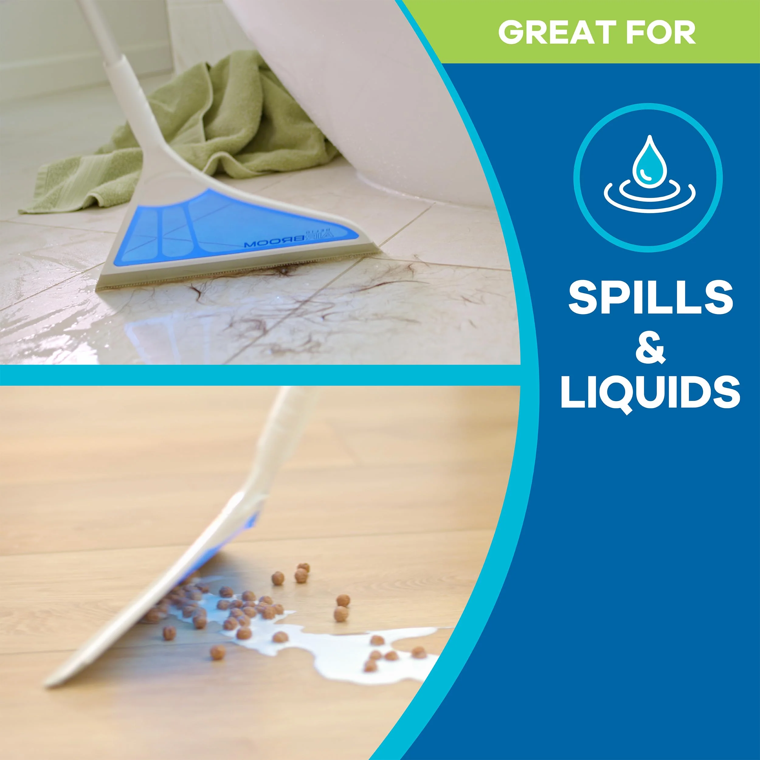 Helio AirBroom 3 Piece Kit All Surface Sweeper and Squeegee for Wet and Dry Cleaning Dust, Dirt, Liquids, Pet Hair, Tile, Hardwood Floors, Carpet, Furniture, Windows, Shower Doors As Seen on TV - Image 8