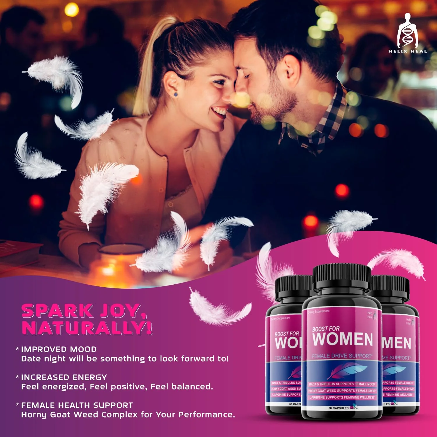 Helix Heal Libido Booster for Women Fast Acting with Horny Goat Weed - Female Desire Pills with Maca Root, Tribulus Terrestris, Ginseng and Hornygoatweed Women - Hormone Balance, Made in USA (60 ct) - Image 5