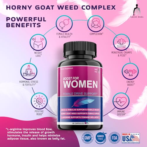 Helix Heal Libido Booster for Women Fast Acting with Horny Goat Weed - Female Desire Pills with Maca Root, Tribulus Terrestris, Ginseng and Hornygoatweed Women - Hormone Balance, Made in USA (60 ct) - Image 8