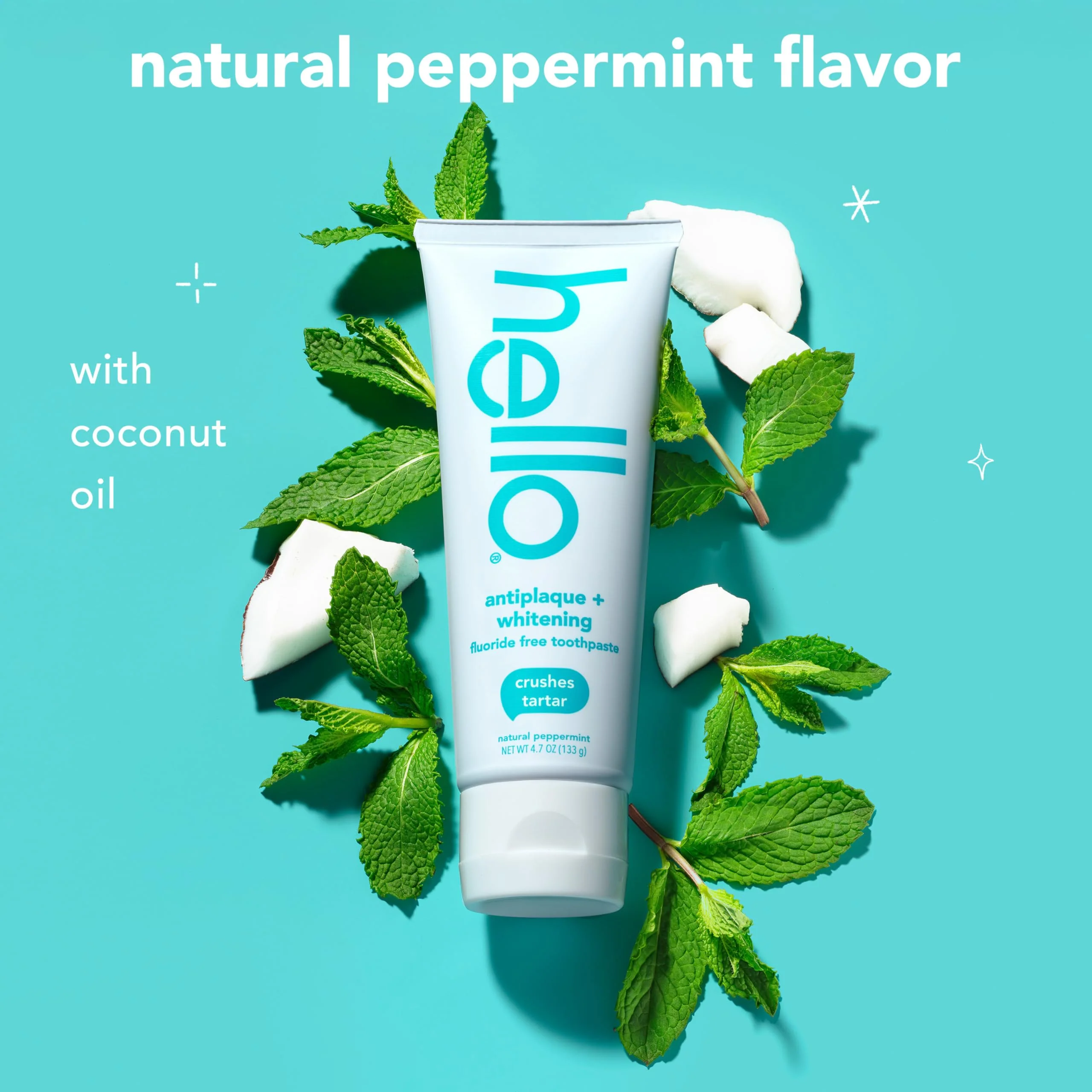 hello Antiplaque and Whitening Fluoride Free Toothpaste, Whitening Toothpaste with Coconut Oil and Tea Tree Oil, Helps Whiten Teeth, Natural Peppermint, 3 Pack, 4.7 Oz Tubes - Image 3