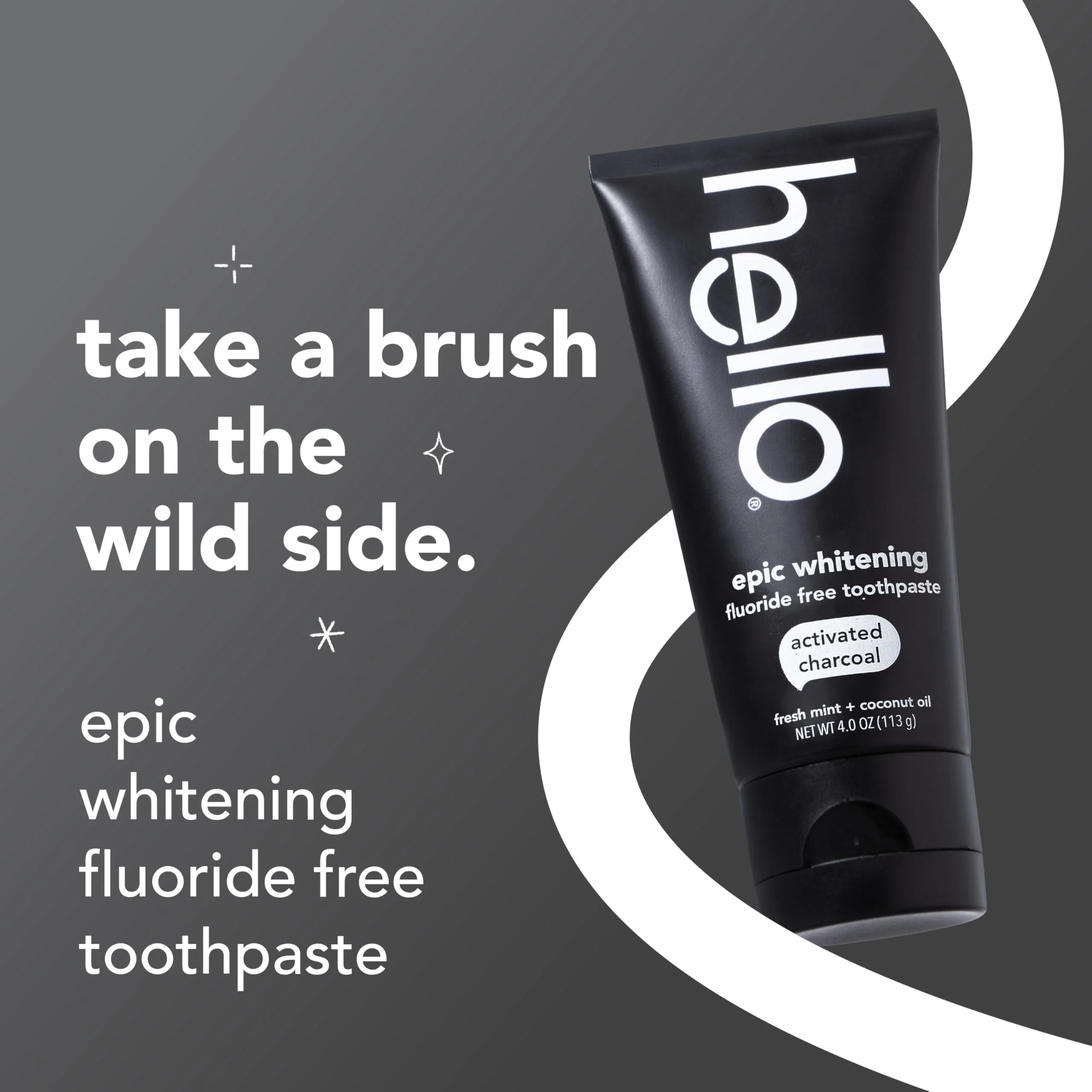 hello Epic Whitening Charcoal Fluoride Free Toothpaste, Activated Charcoal Toothpaste with Coconut Oil, Whitens Teeth Naturally, SLS Free, Fresh Mint, 4.0 Oz Tube - Image 2