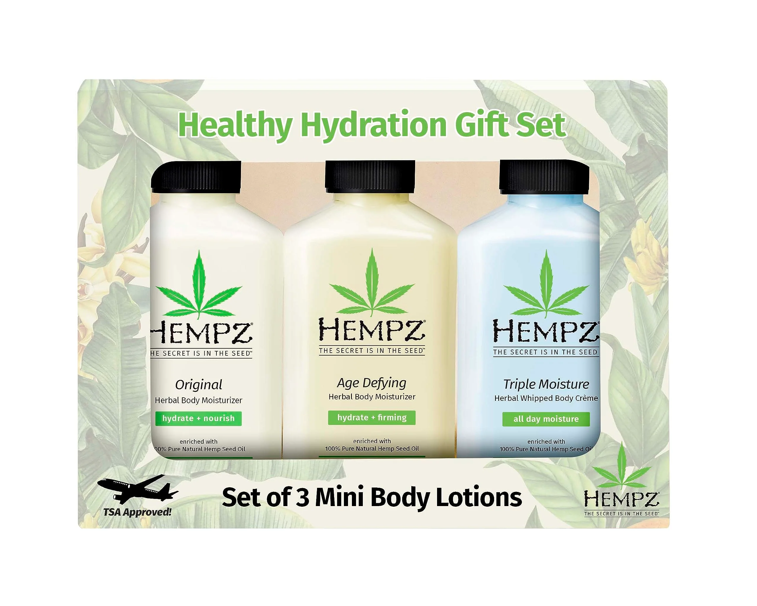 Hempz Healthy Hydration Triple Moisture, Age Defying, & Original (2.25 Oz, 3-Pack) Body Moisturizing Lotion Gift Set – Mini Scented Travel Cream Skin Care for Women & Men, Made with Shea Butter
