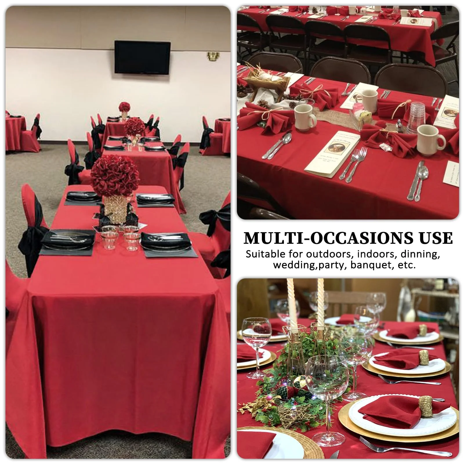 Heneger CozRhythm 8 Pack Red Tablecloth 60 x 126 Inch Rectangular Table Cloth for 8 Foot Rectangle Tables, Wrinkle Resistant Washable Polyester Fabric for Christmas Buffet Wedding Party - Image 2