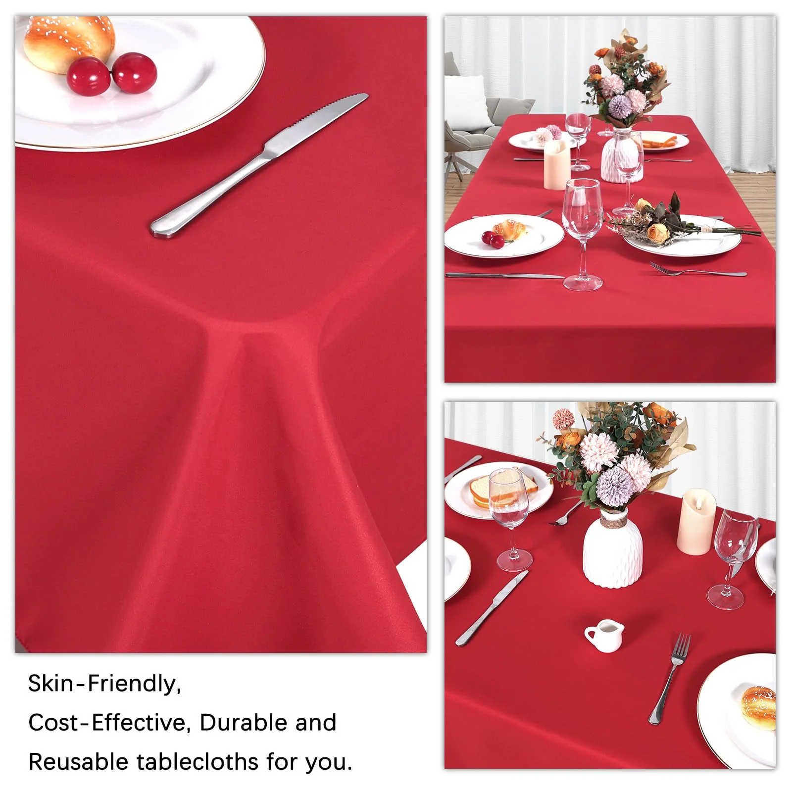 Heneger CozRhythm 8 Pack Red Tablecloth 60 x 126 Inch Rectangular Table Cloth for 8 Foot Rectangle Tables, Wrinkle Resistant Washable Polyester Fabric for Christmas Buffet Wedding Party - Image 3