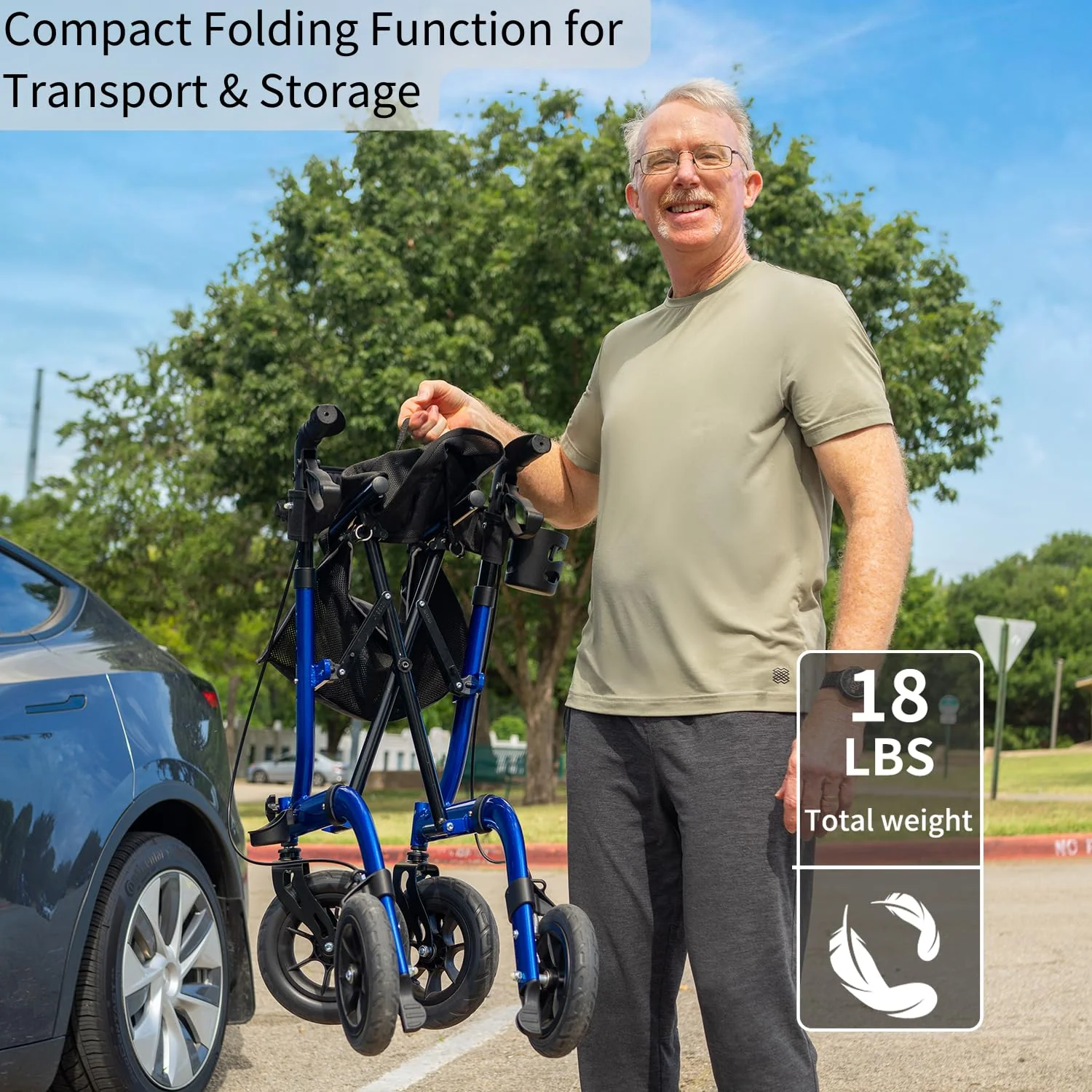 Henmnii Rollator Walker for Seniors, Lightweight Foldable All Terrain Rolling Walker with seat, Aluminum Walkers with 10 inch Rubber Wheels, Handles and Backrest for Seniors and Adult - Image 5