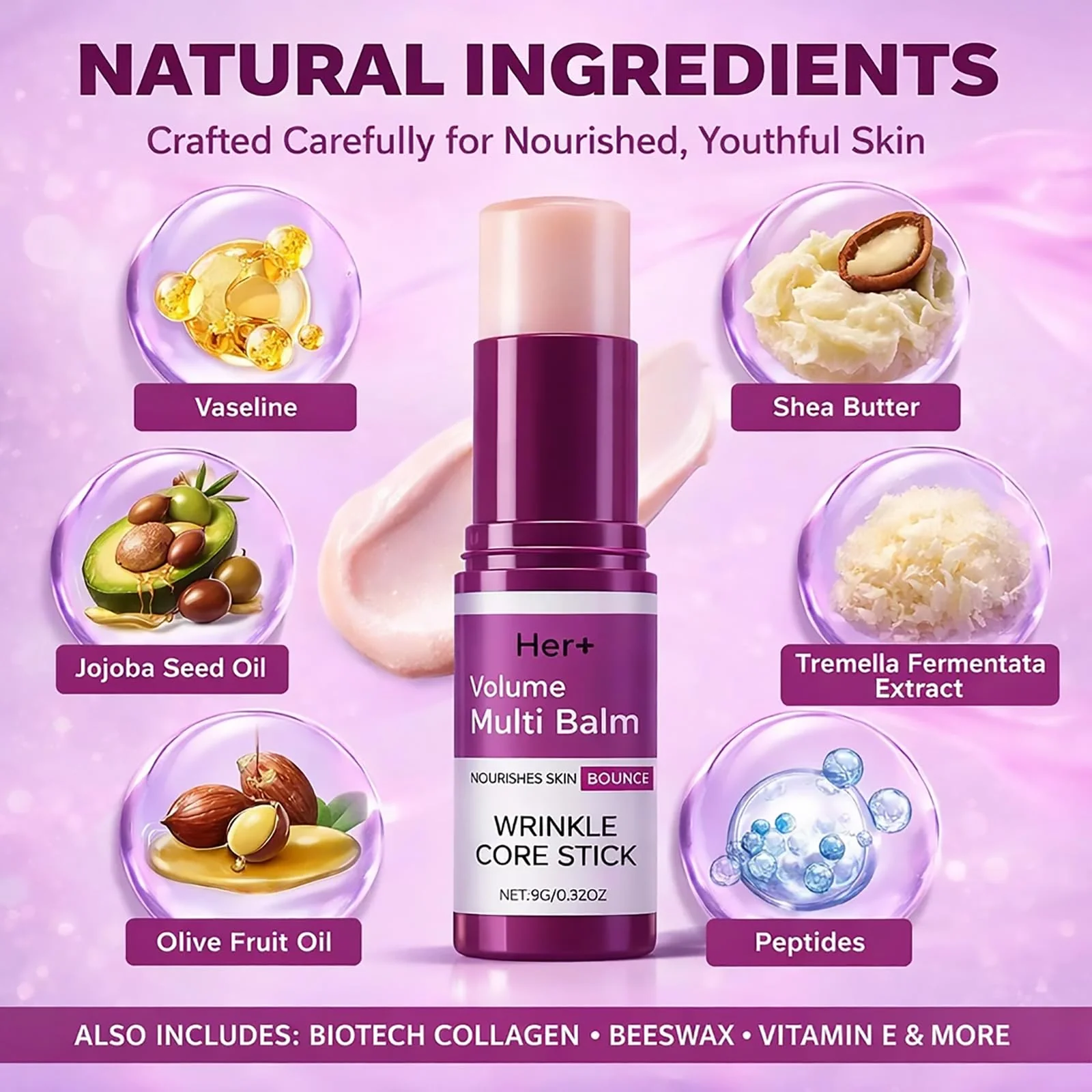 Her+ Calcium Multi Balm Stick, Her+ Nutrition Volume Calcium Balm, Firming & Moisturizing, Korean Collagen Skincare, Anti-Wrinkle, Hydrating, Lifting Cream for Eyes, Face & Neck - Image 3