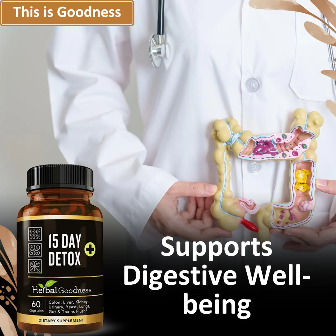 Herbal Goodness 15 Day Detox Capsules (60caps) - Natural Body Detox, Colon Cleanse Support, Gut Health Detox Supplement, Liver and Kidney Support | Non GMO, Gluten Free, Vegan-Friendly - Made in USA - Image 4