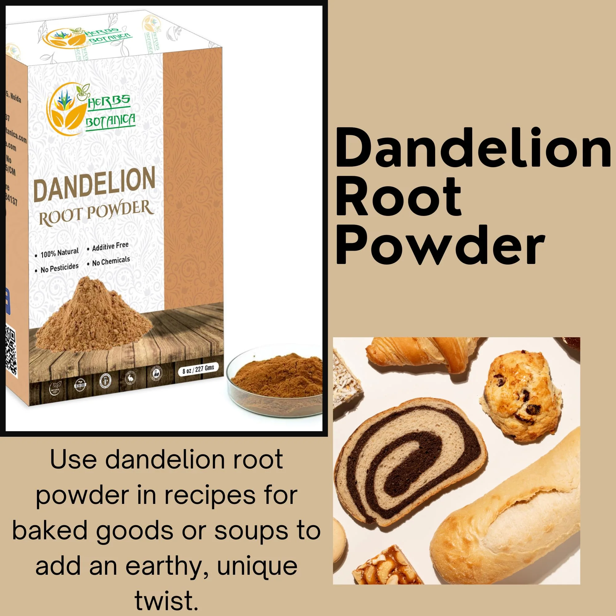 Herbs Botanica Dandelion Root Powder 100% Natural Dandelion Root for Herbal Tea, Detox & Wellness – Finely Ground, Additive-Free Vegan Supplement – 8 oz Resealable Pack - Image 3