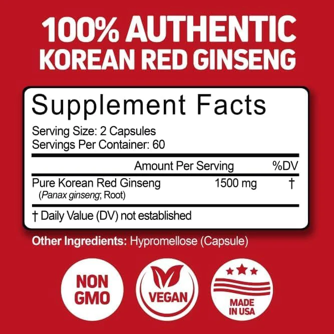 Herbtonics Korean Red Panax Ginseng 1500mg - Energy Supplement for Peak Performance, Focus & Vitality - High Potency Ginseng Root Extract - 120 Vegan Capsules - Image 11