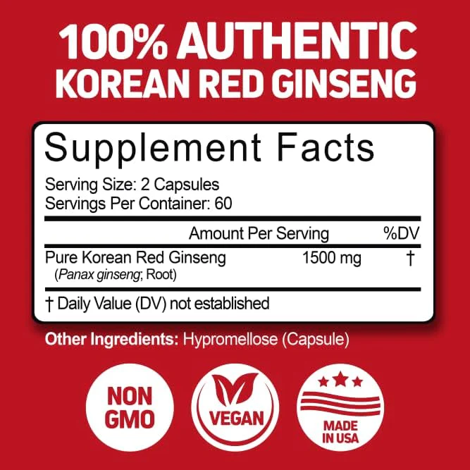 Herbtonics Korean Red Panax Ginseng 1500mg - Energy Supplement for Peak Performance, Focus & Vitality - High Potency Ginseng Root Extract - 120 Vegan Capsules - Image 13