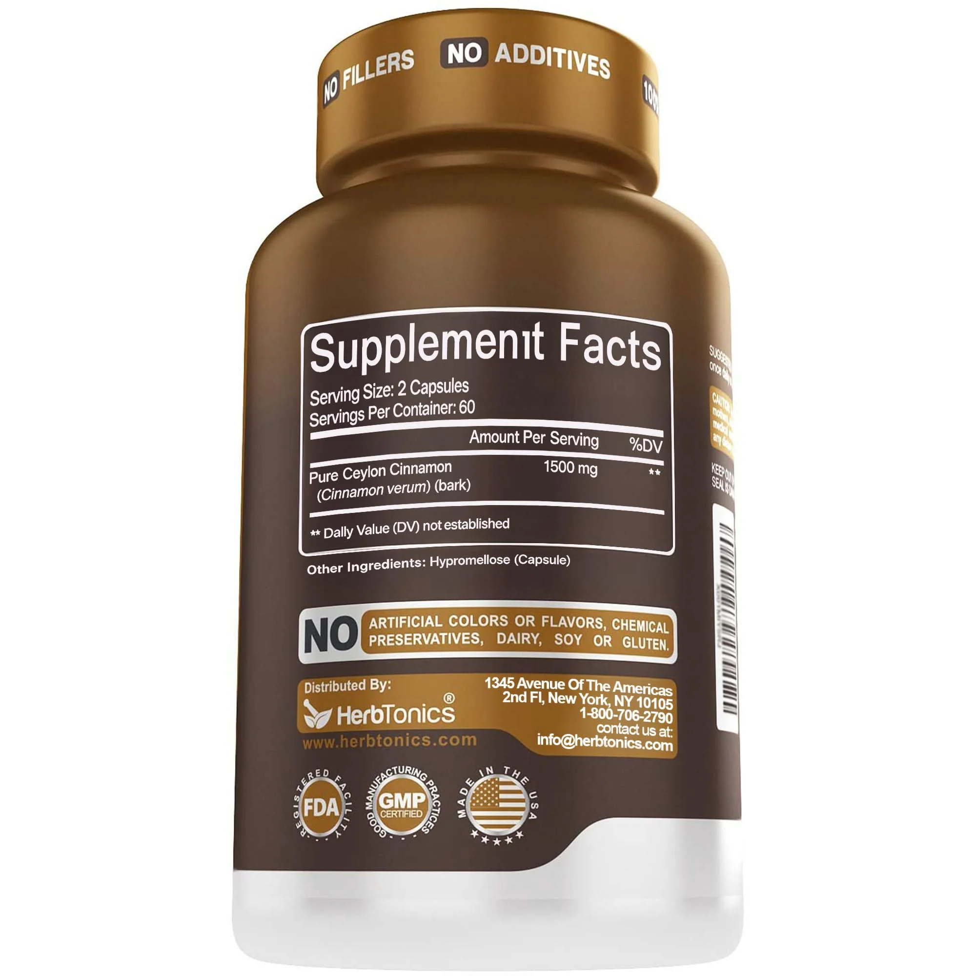 Herbtonics Pure Ceylon Cinnamon Capsules | Immune System, Healthy Weight Management | Non-GMO, Gluten Free | 1500 Mg - 120 Capsules - Image 2