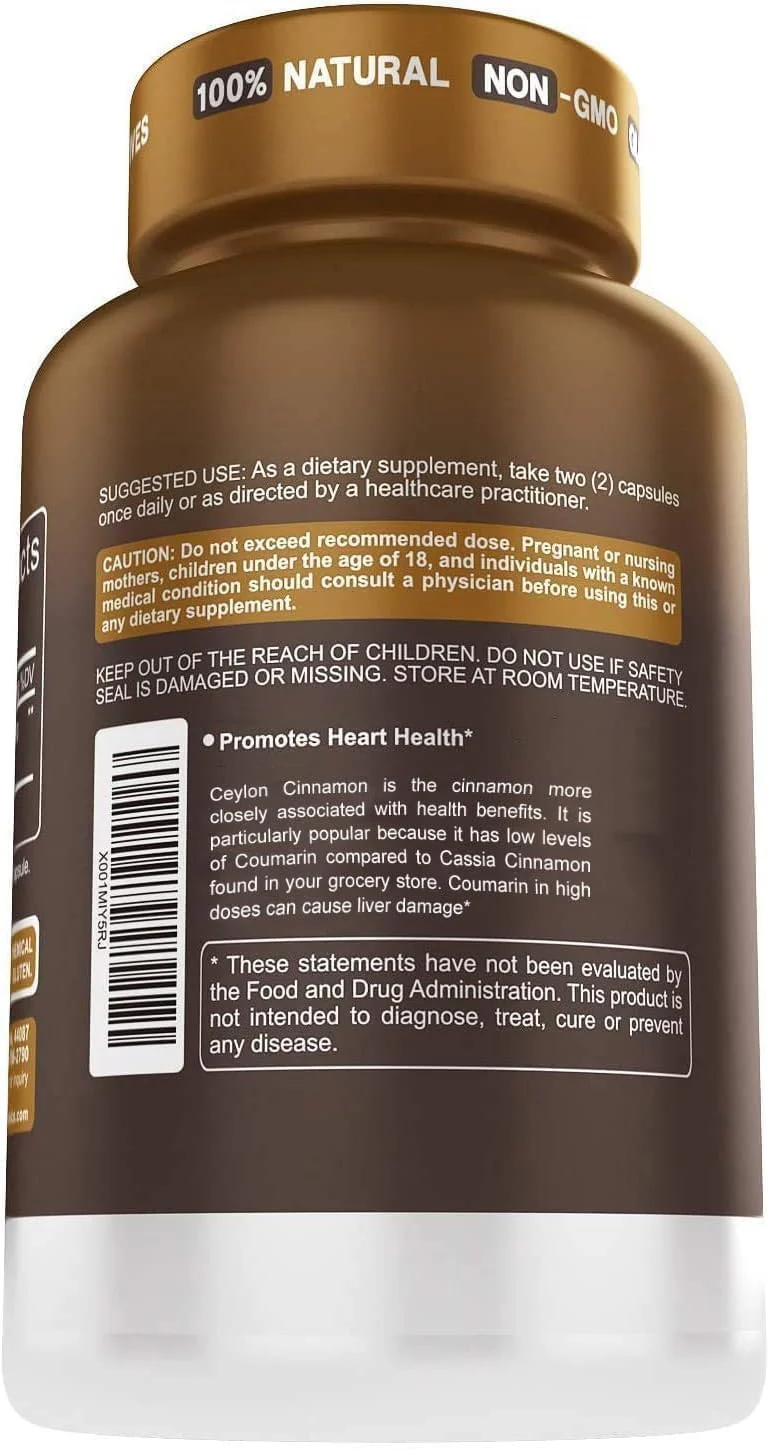 Herbtonics Pure Ceylon Cinnamon Capsules | Immune System, Healthy Weight Management | Non-GMO, Gluten Free | 1500 Mg - 120 Capsules - Image 3
