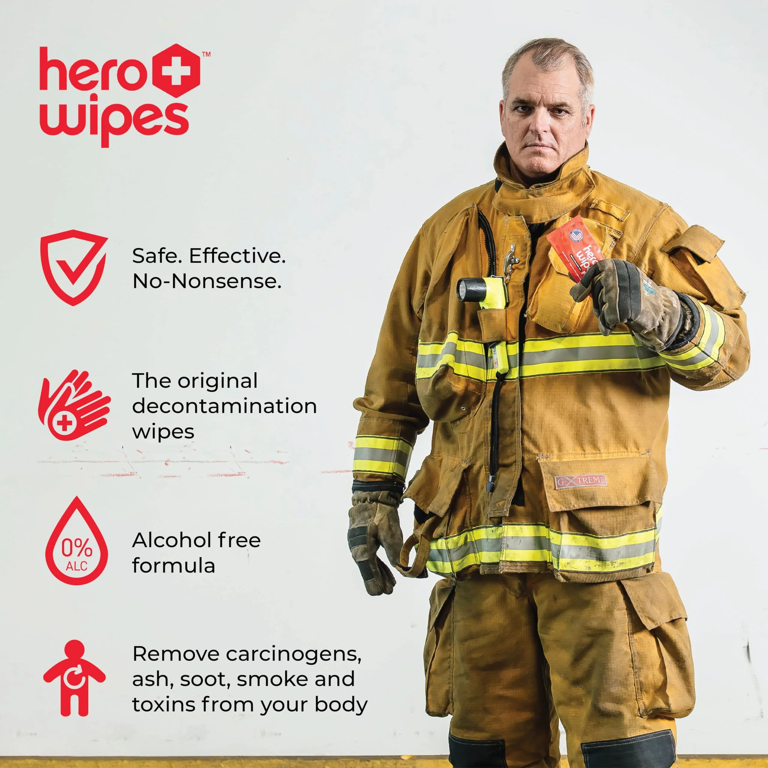 Hero Wipes Body Wipes Remove 98% Of Carcinogens, Ash, Soot, Smoke, Toxins - 48ct Extra Thick Durable 10x9 inches Firefighter Wet Wipes Per Pouch - Image 7