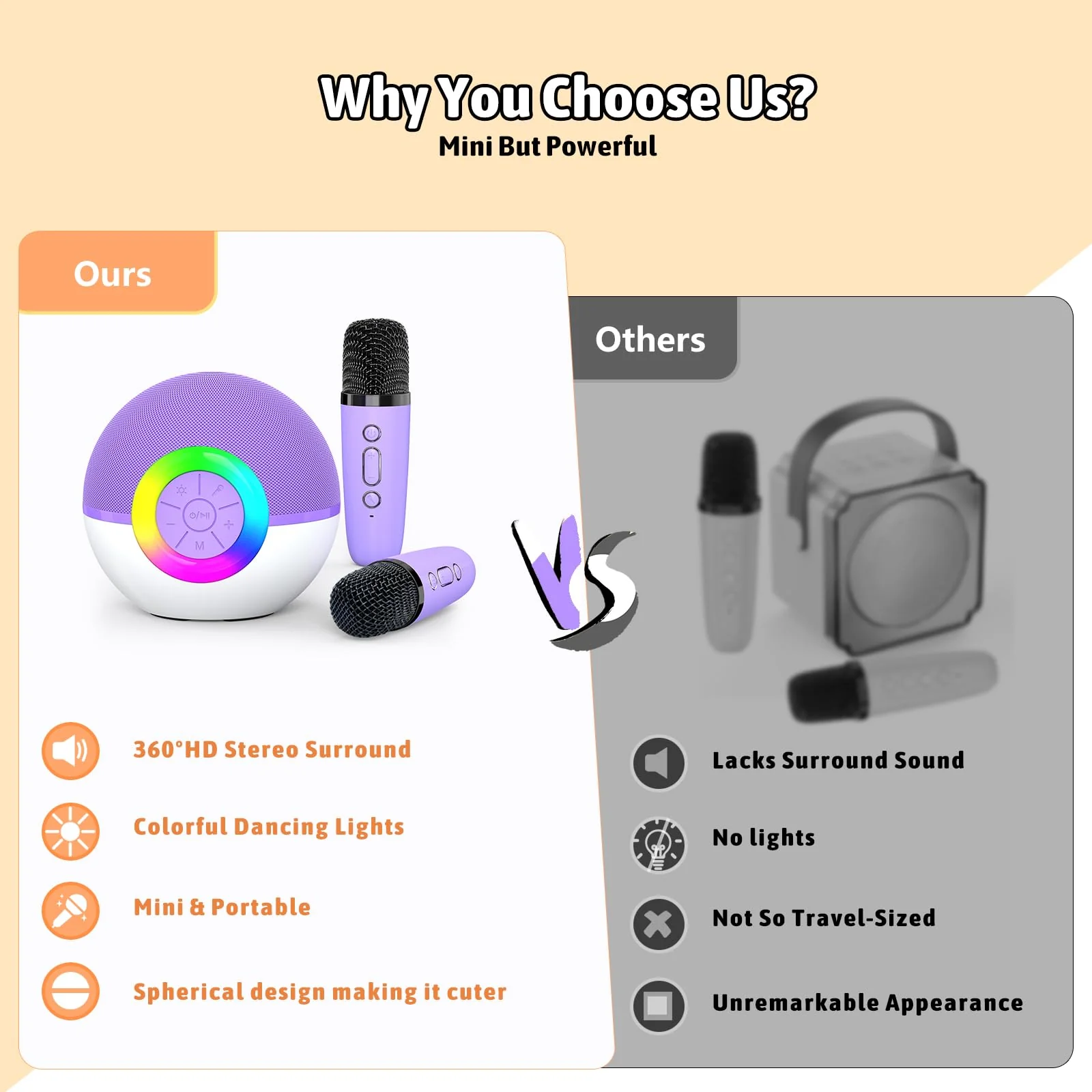Heroange Karaoke Microphone Machine Toys for Kids Adults, Mini Portable Bluetooth Speaker with 2 Wireless Mics, Christmas Birthday Gifts for Boys Girls Ages 3 4 5 6 7 8 9 10 11 12+ Year (Purple) - Image 2