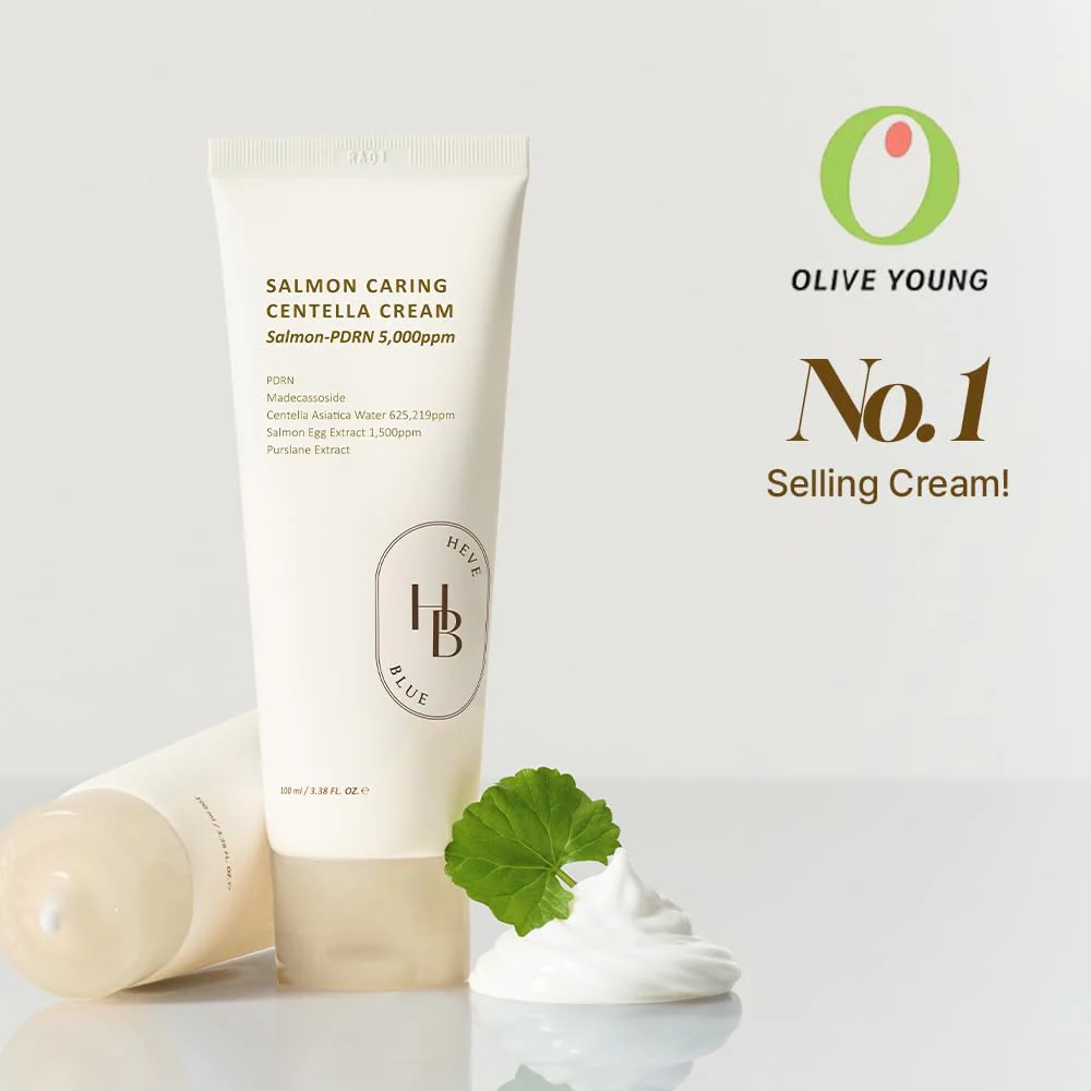 HEVEBLUE Salmon Caring Centella Cream - Salmon PDRN, Salmon Egg Extract, Centella, Madecassoside, Improve Skin Moisture Loss, Restore and Rejuvenate, Low Irritation, Korean Skincare, Valentine Gift - Image 5