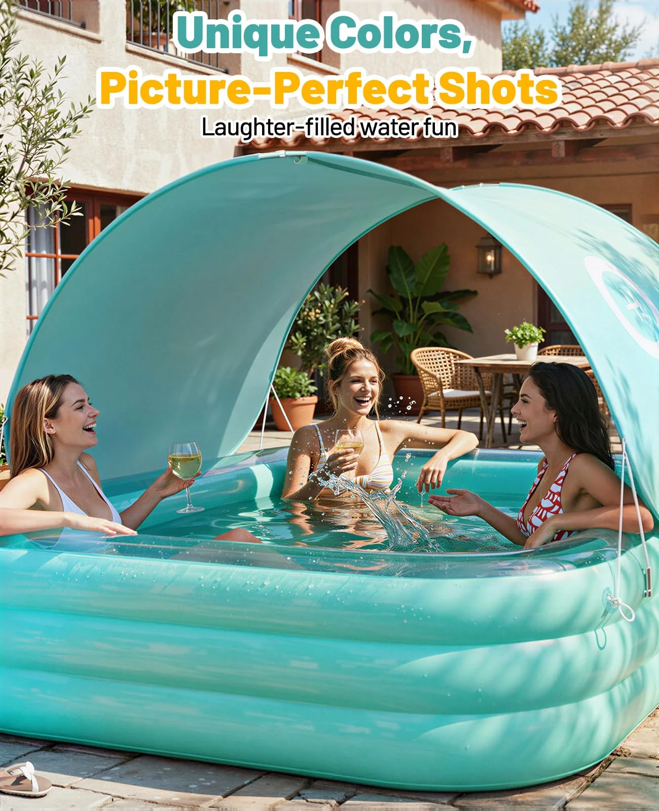 HeySplash Inflatable Pool with Canopy, Swimming Pool for Adults, Large Blow Up Pool Ideal for Family Backyard Garden Party, Outdoor Summer Fun, 102" x 65" x 22"(Green) - Image 3