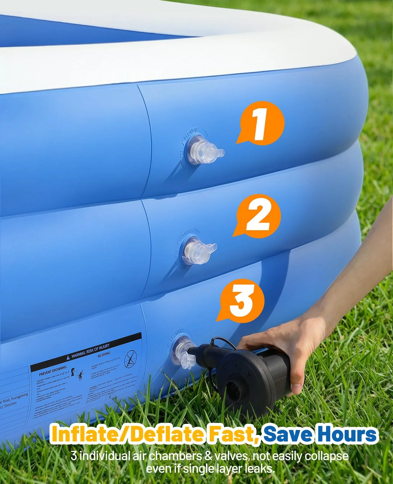 HeySplash Inflatable Pool with Canopy, Swimming Pool for Adults, Large Blow Up Pool Ideal for Family Backyard Garden Party, Outdoor Summer Fun, 118" x 69" x 24"(Blue) - Image 5