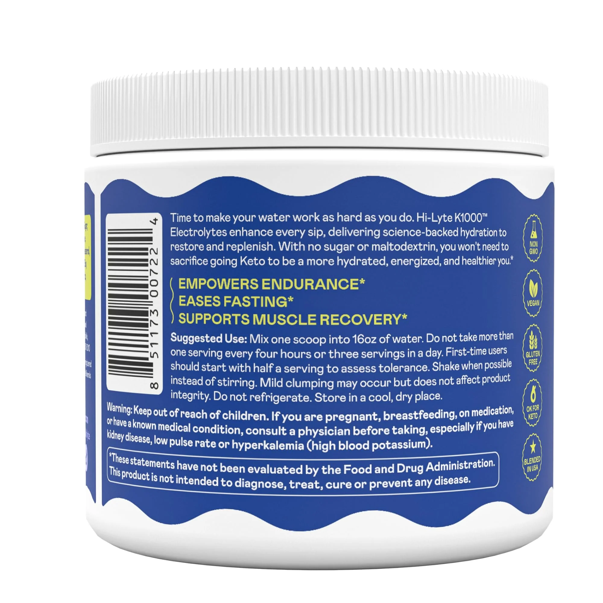 Hi-Lyte K1000 Electrolytes Powder Mix Unflavored Keto & Performance, 50 Servings