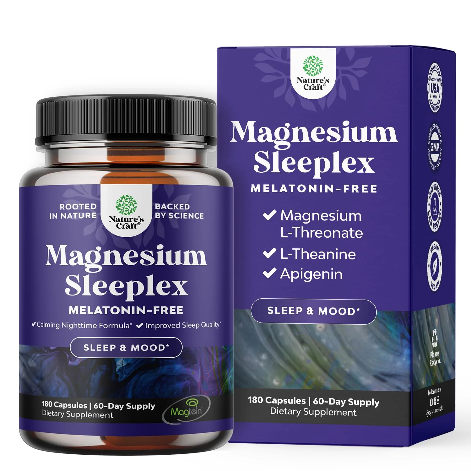 High Absorption Magnesium Sleep Supplement - Rest Support Magtein Magnesium L-Threonate and Apigenin Theanine for Sleep and Rest for Women & Men - Mg L-Threonate Melatonin Free Sleeping Aid - 180 Ct