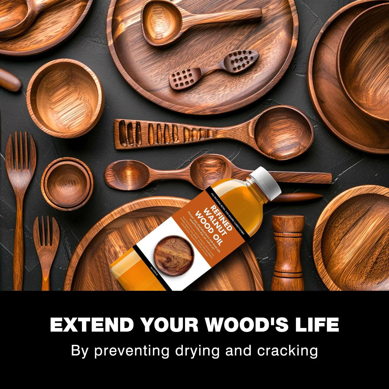High-Performance Walnut Wood Oil Bowl Conditioner - Walnut Oil for Wood - Cleans, Shines, and Protects - Fine Wooden Bowl and Cutting Board - Maintains Neglected Wood - 8 oz - Image 3