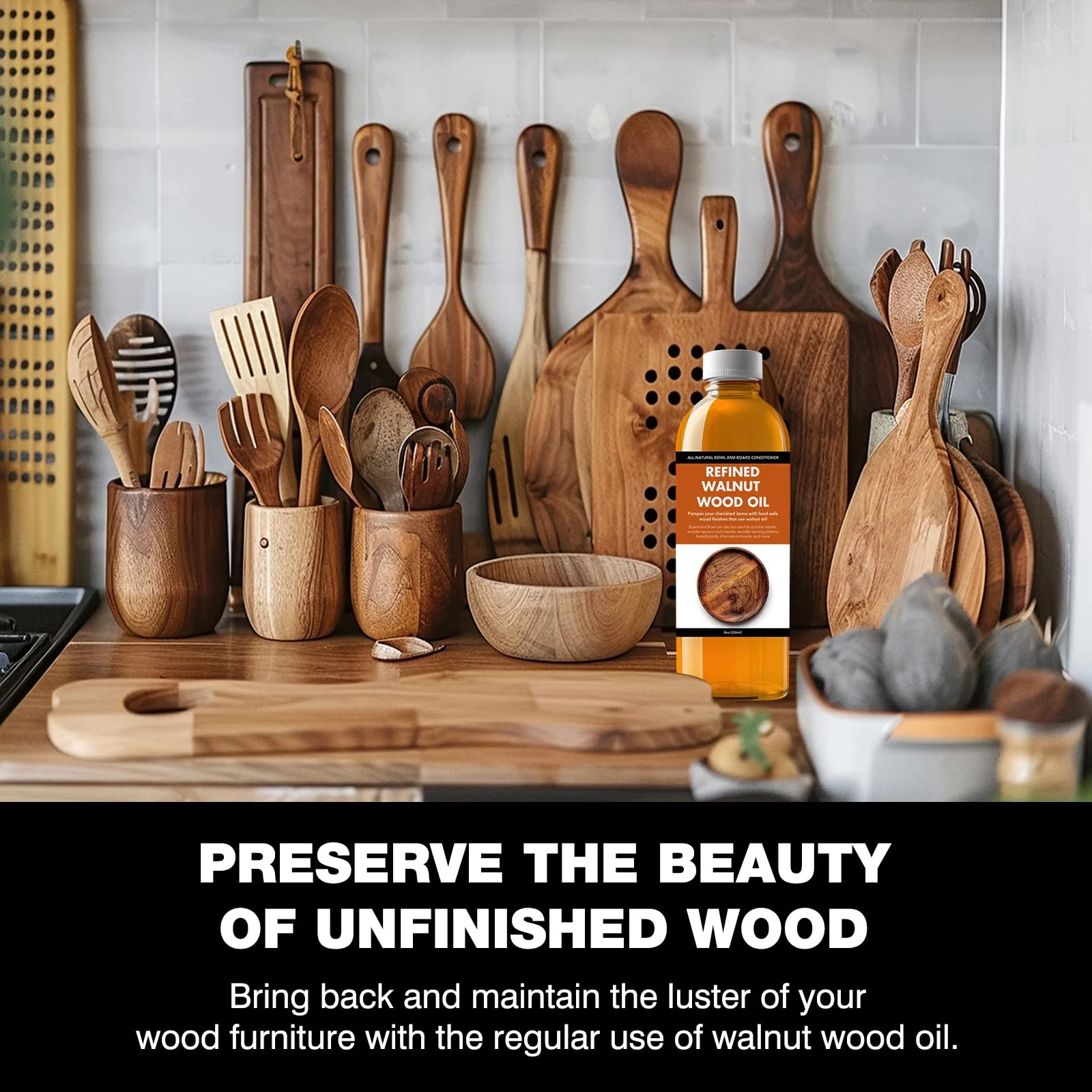High-Performance Walnut Wood Oil Bowl Conditioner - Walnut Oil for Wood - Cleans, Shines, and Protects - Fine Wooden Bowl and Cutting Board - Maintains Neglected Wood - 8 oz - Image 4