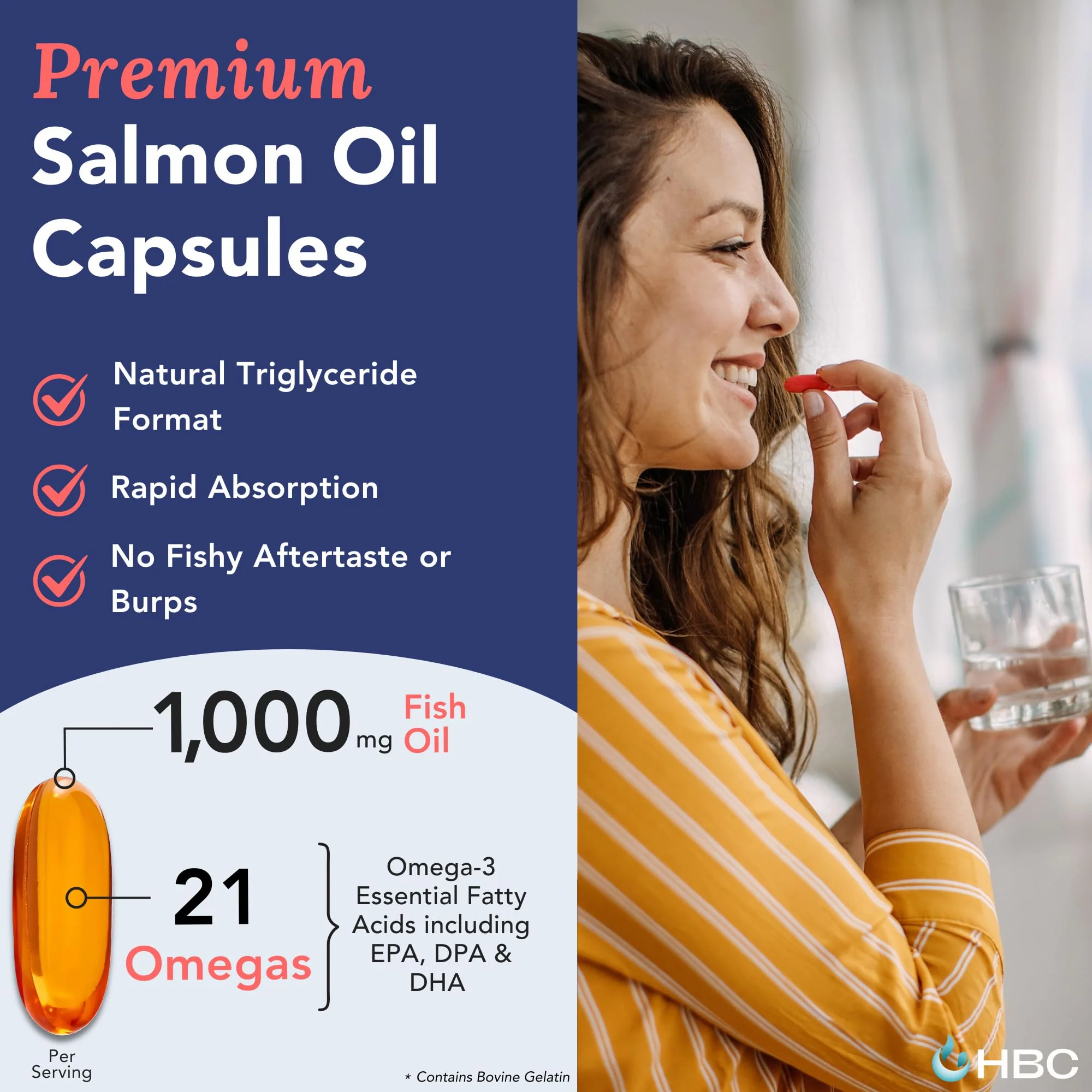 High Strength Omega 3 Fish Oil - 1000mg, Norwegian Salmon Oil with EPA & DHA, No Burping or Aftertaste, Omega 3 Fatty Acids Supplement for Eye, Brain & Heart, Triglyceride Form - 180 Capsules - Image 8