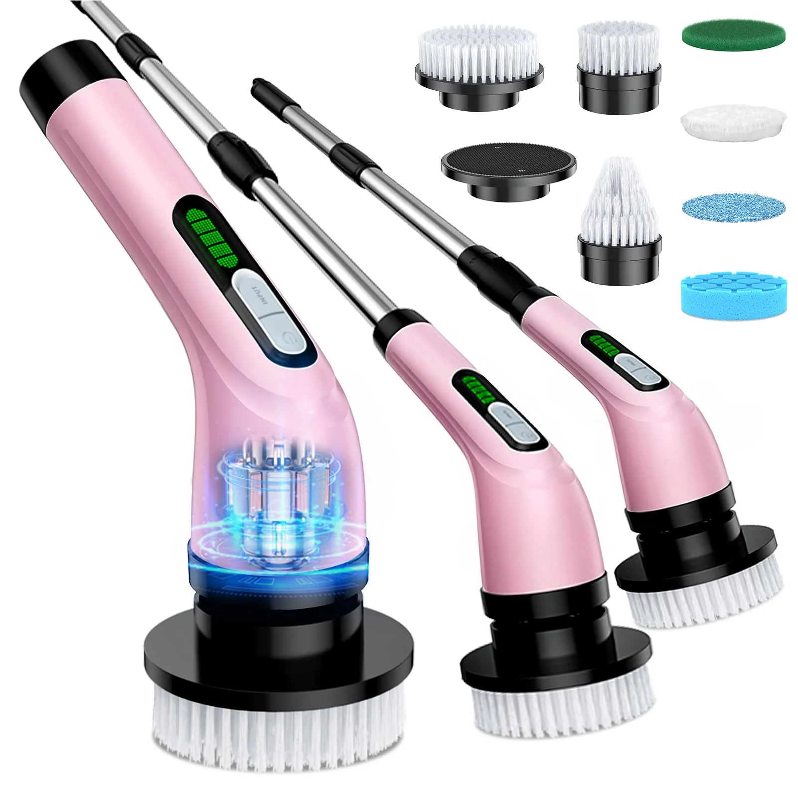Highyes Electric Spin Scrubber for Cleaning Bathroom: Cordless Power Shower Scrubber - Electric Cleaning Brush for Tile Tub - Pink