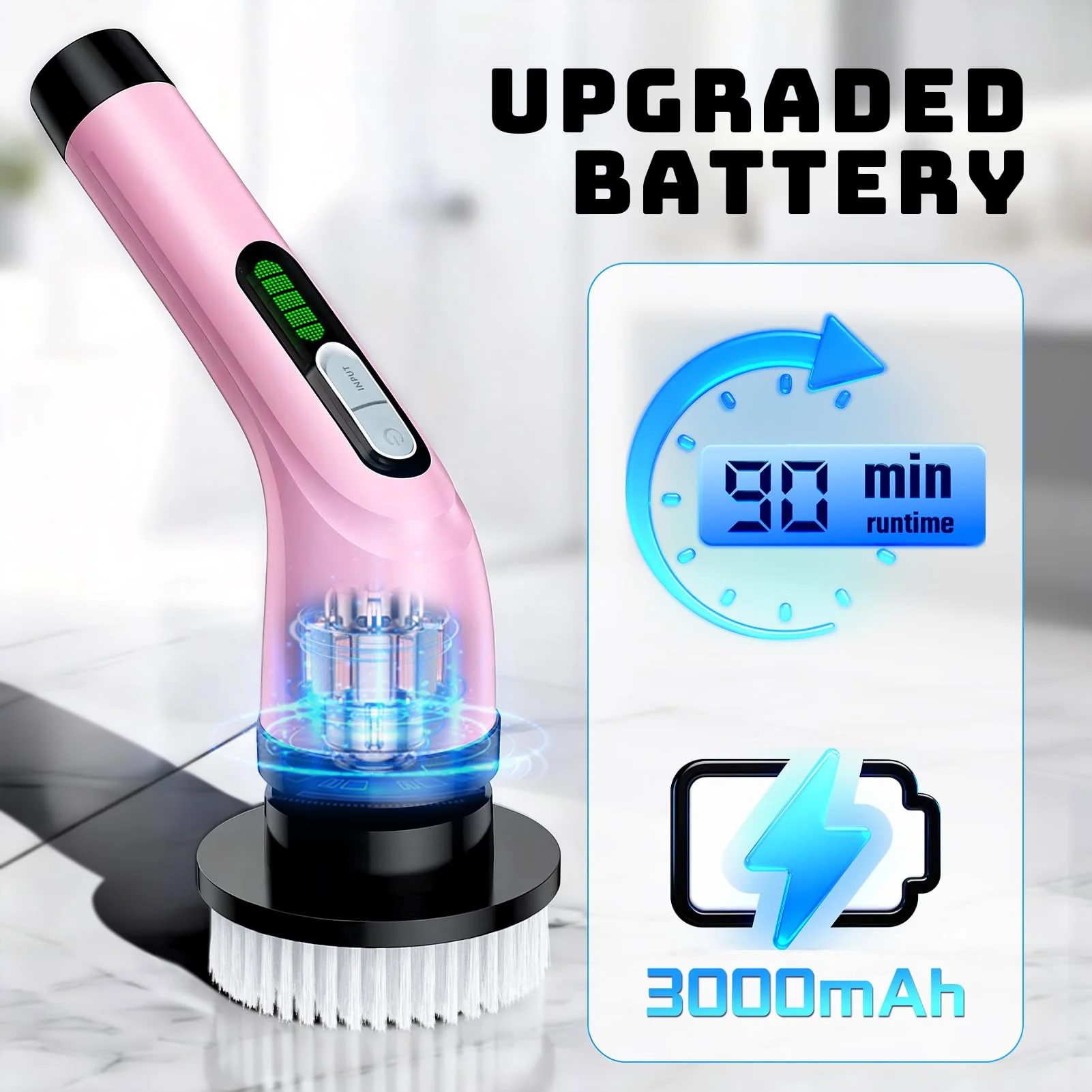 Highyes Electric Spin Scrubber for Cleaning Bathroom: Cordless Power Shower Scrubber - Electric Cleaning Brush for Tile Tub - Pink - Image 6