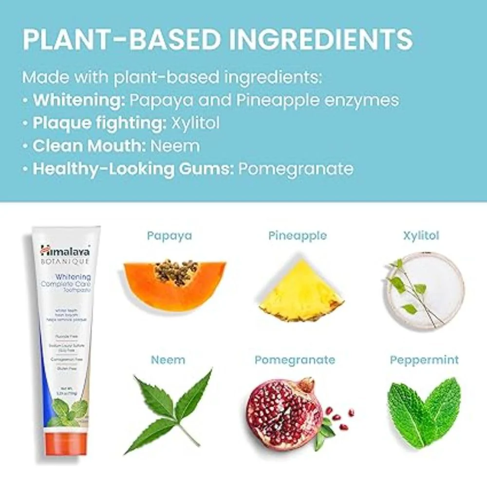 Himalaya Botanique Complete Care Whitening Toothpaste, Simply Peppermint, for a Clean Mouth, Whiter Teeth and Fresh Breath, 5.29 oz (Pack of 2) - Image 5