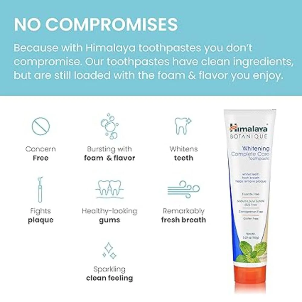 Himalaya Botanique Complete Care Whitening Toothpaste, Simply Peppermint, for a Clean Mouth, Whiter Teeth and Fresh Breath, 5.29 oz (Pack of 2) - Image 3