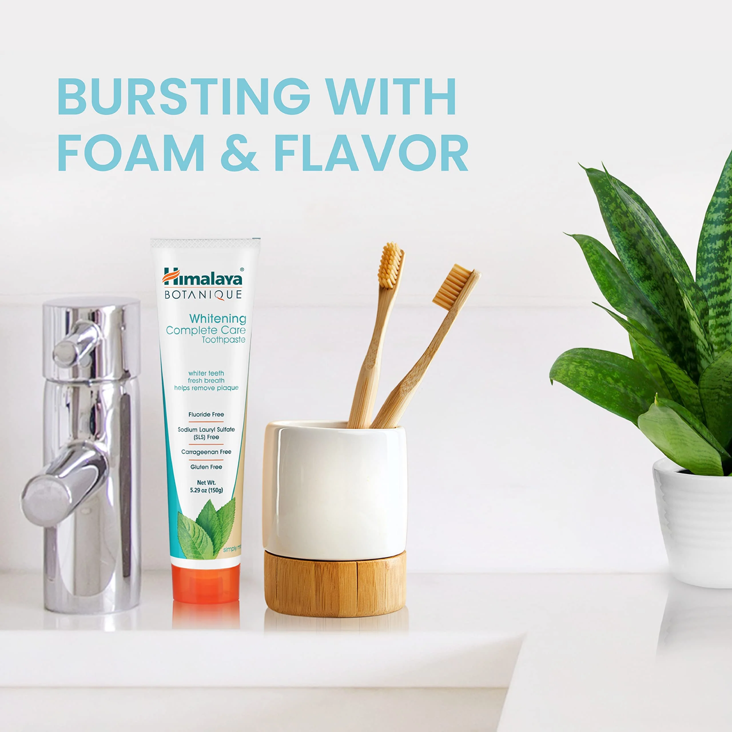Himalaya Botanique Whitening Complete Care Toothpaste, Teeth Whitening, Fights Plaque, Fluoride Free, No Artificial Flavors, SLS Free, Cruelty Free, Foaming, Simply Mint Flavor, 5.29 Oz, 2 Pack - Image 2