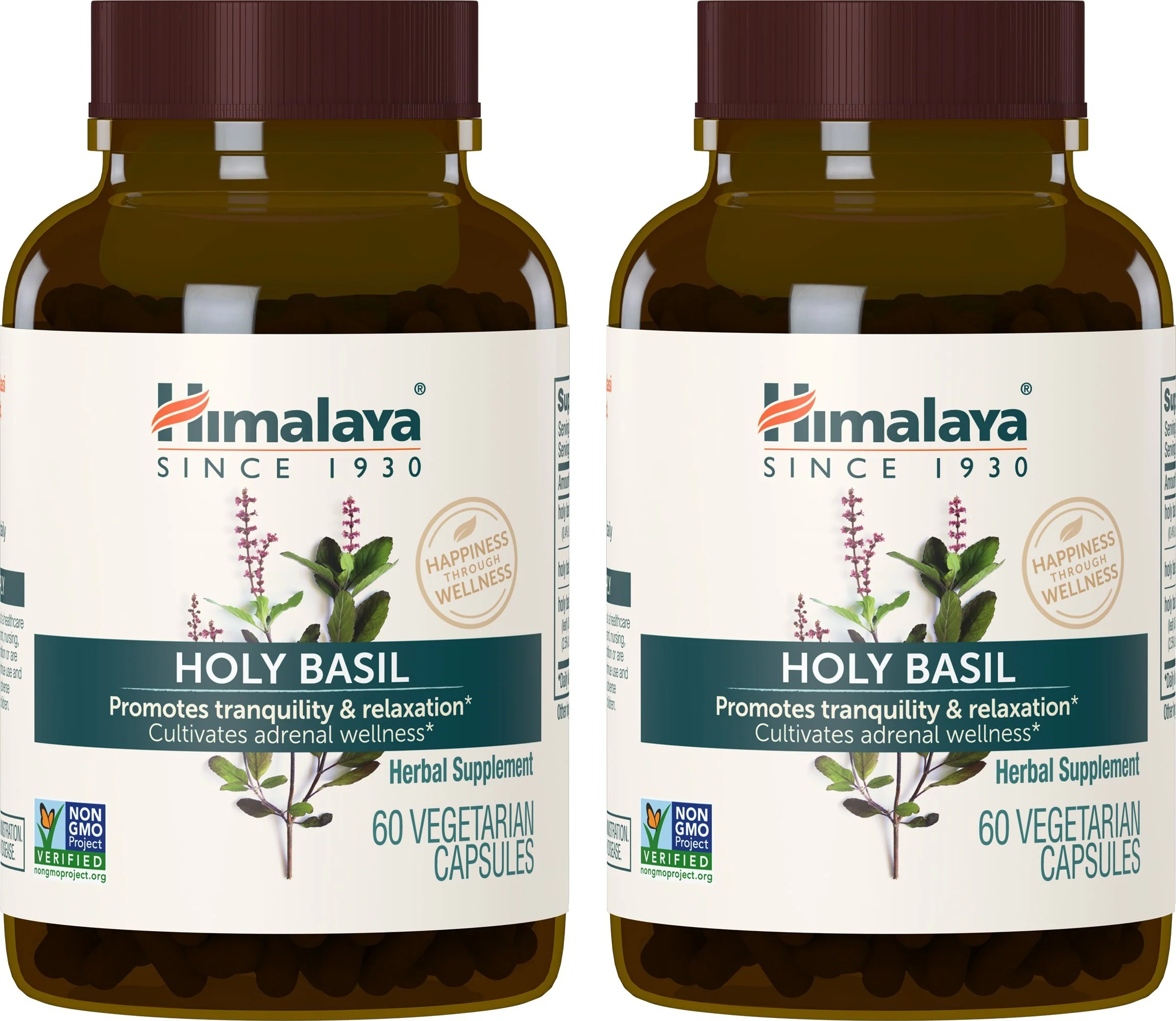Himalaya Holy Basil, 60 Day Supply - Herbal Adrenal Support for Stress Relief, Relaxation, Energy Support and Occasional Sleeplessness - Vegan, Non-GMO, Gluten Free, 720 mg, 60 Capsules, Pack of 2