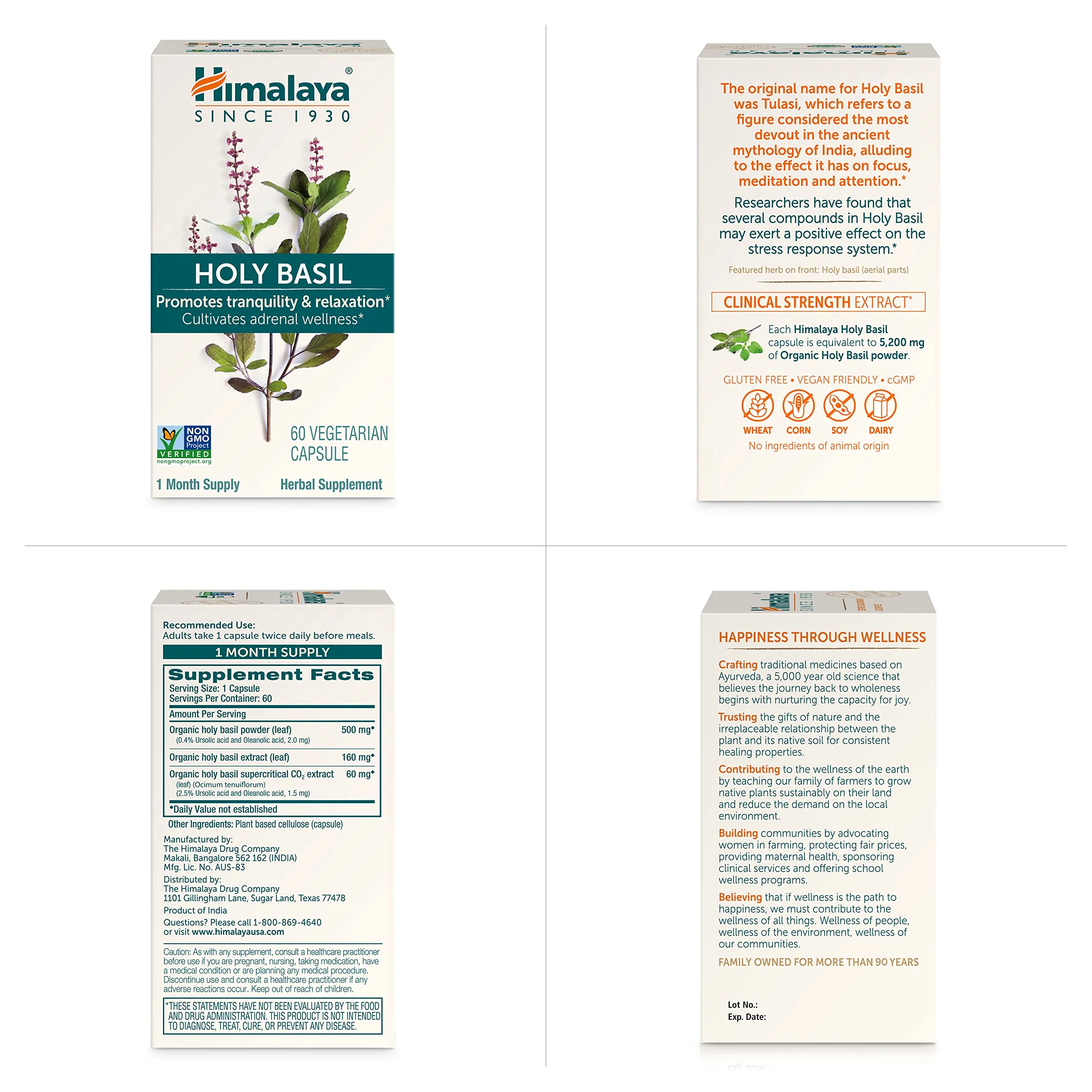 Himalaya Holy Basil, 60 Day Supply - Herbal Adrenal Support for Stress Relief, Relaxation, Energy Support and Occasional Sleeplessness - Vegan, Non-GMO, Gluten Free, 720 mg, 60 Capsules, Pack of 2 - Image 2