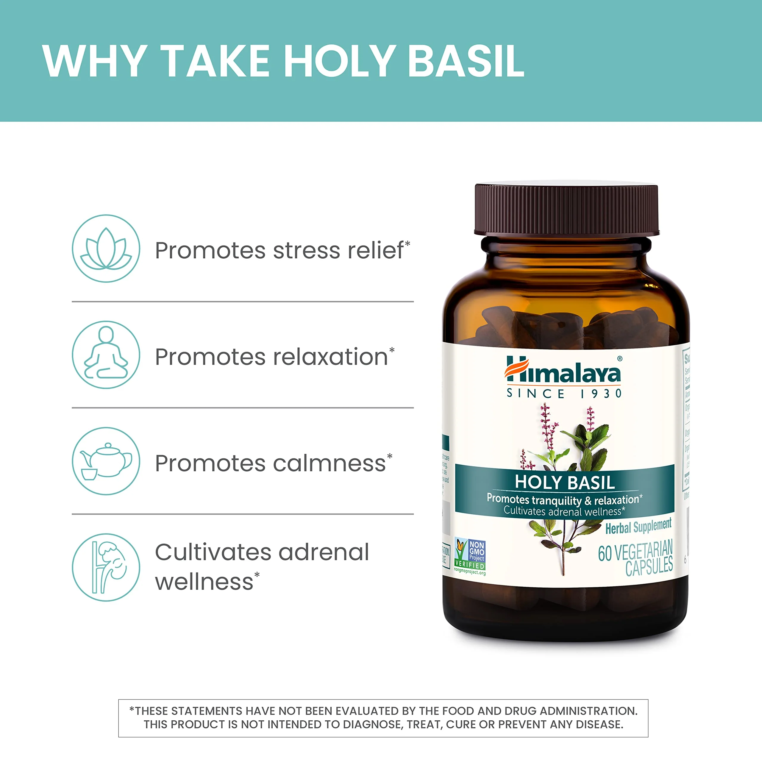Himalaya Holy Basil, 60 Day Supply - Herbal Adrenal Support for Stress Relief, Relaxation, Energy Support and Occasional Sleeplessness - Vegan, Non-GMO, Gluten Free, 720 mg, 60 Capsules, Pack of 2 - Image 5