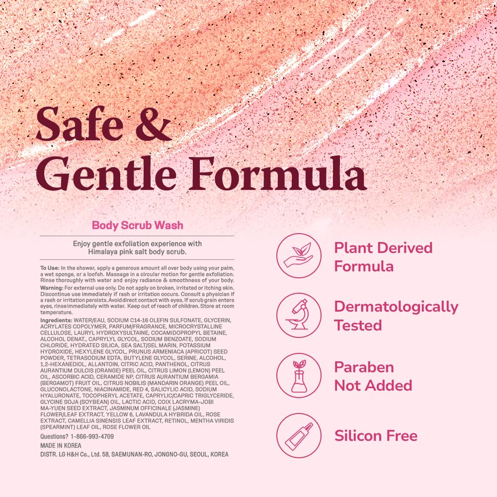 HIMALAYA PINKSALT Daily Scrub & Body Wash - Exfoliating Body Scrub, Dead Sea Salt & Himalayan Pink Salt, Natural Moisturizing Bodywash, Retinol & Hyaluronic Acid Shower Gel, Korean Skincare 21.1oz - Image 3
