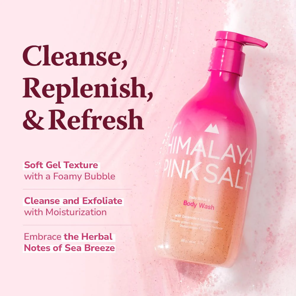 HIMALAYA PINKSALT Daily Scrub & Body Wash - Exfoliating Body Scrub, Dead Sea Salt & Himalayan Pink Salt, Natural Moisturizing Bodywash, Retinol & Hyaluronic Acid Shower Gel, Korean Skincare 21.1oz - Image 5