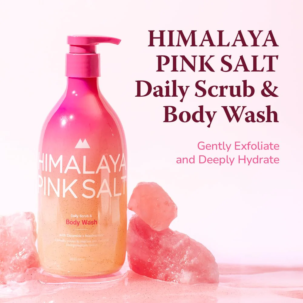 HIMALAYA PINKSALT Daily Scrub & Body Wash - Exfoliating Body Scrub, Dead Sea Salt & Himalayan Pink Salt, Natural Moisturizing Bodywash, Retinol & Hyaluronic Acid Shower Gel, Korean Skincare 21.1oz - Image 7