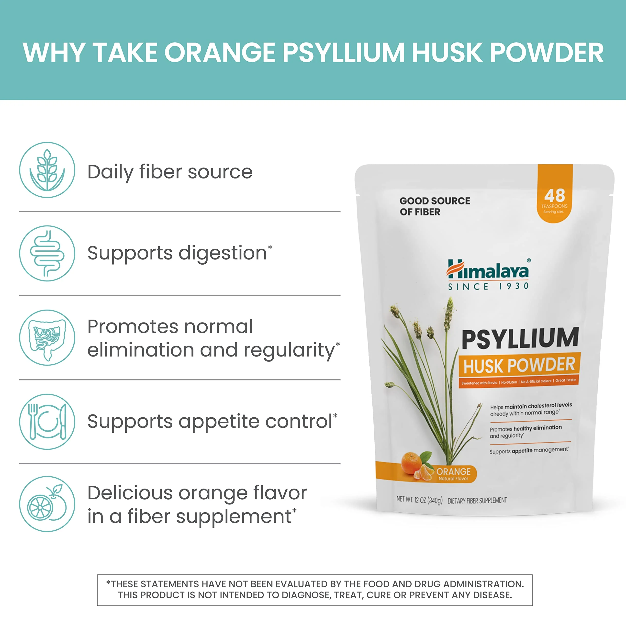 Himalaya Psyllium Husk Powder, Orange, 48 Servings - Daily Fiber Supplement for Supporting Digestive Health and Regularity - Vegan, Non-GMO, Sugar Free, Gluten Free, 12 oz (340 g) - Image 4