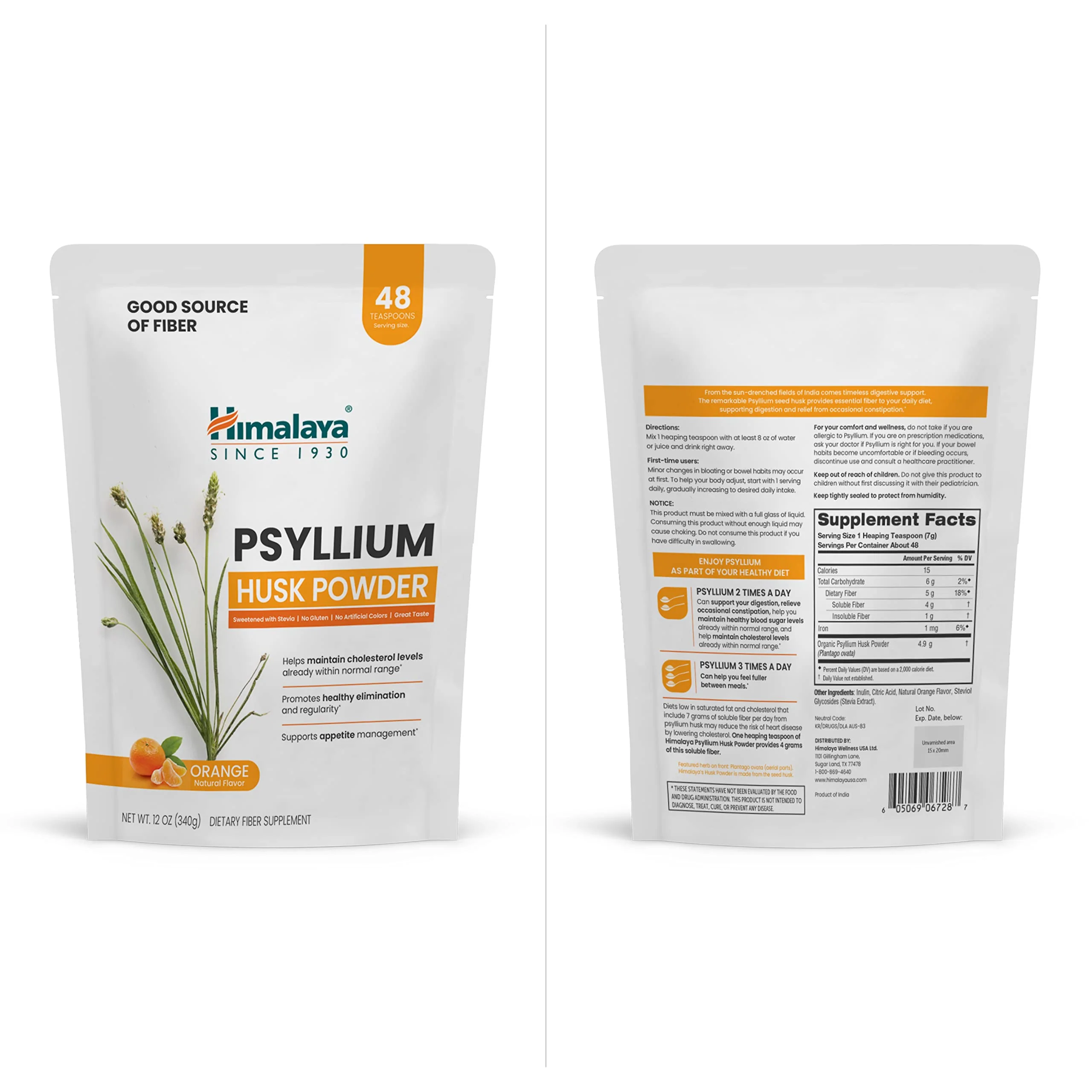 Himalaya Psyllium Husk Powder, Orange, 48 Servings - Daily Fiber Supplement for Supporting Digestive Health and Regularity - Vegan, Non-GMO, Sugar Free, Gluten Free, 12 oz (340 g) - Image 8