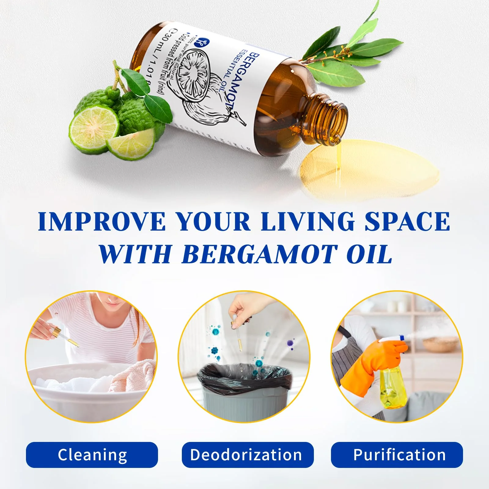 HIQILI Bergamot Essential Oil for Diffuser, Skin, Hair, DIY, 100% Pure & Natural - 1.01 Fl Oz (30 mL) - Image 4