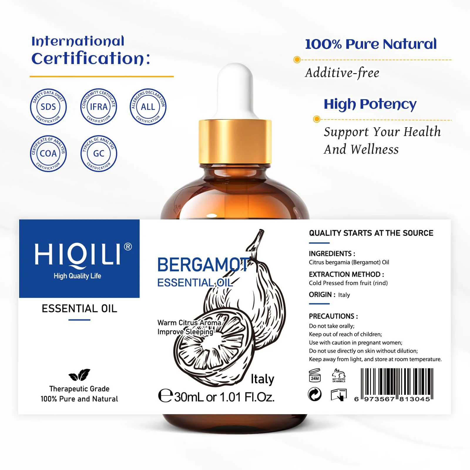 HIQILI Bergamot Essential Oil for Diffuser, Skin, Hair, DIY, 100% Pure & Natural - 1.01 Fl Oz (30 mL) - Image 7