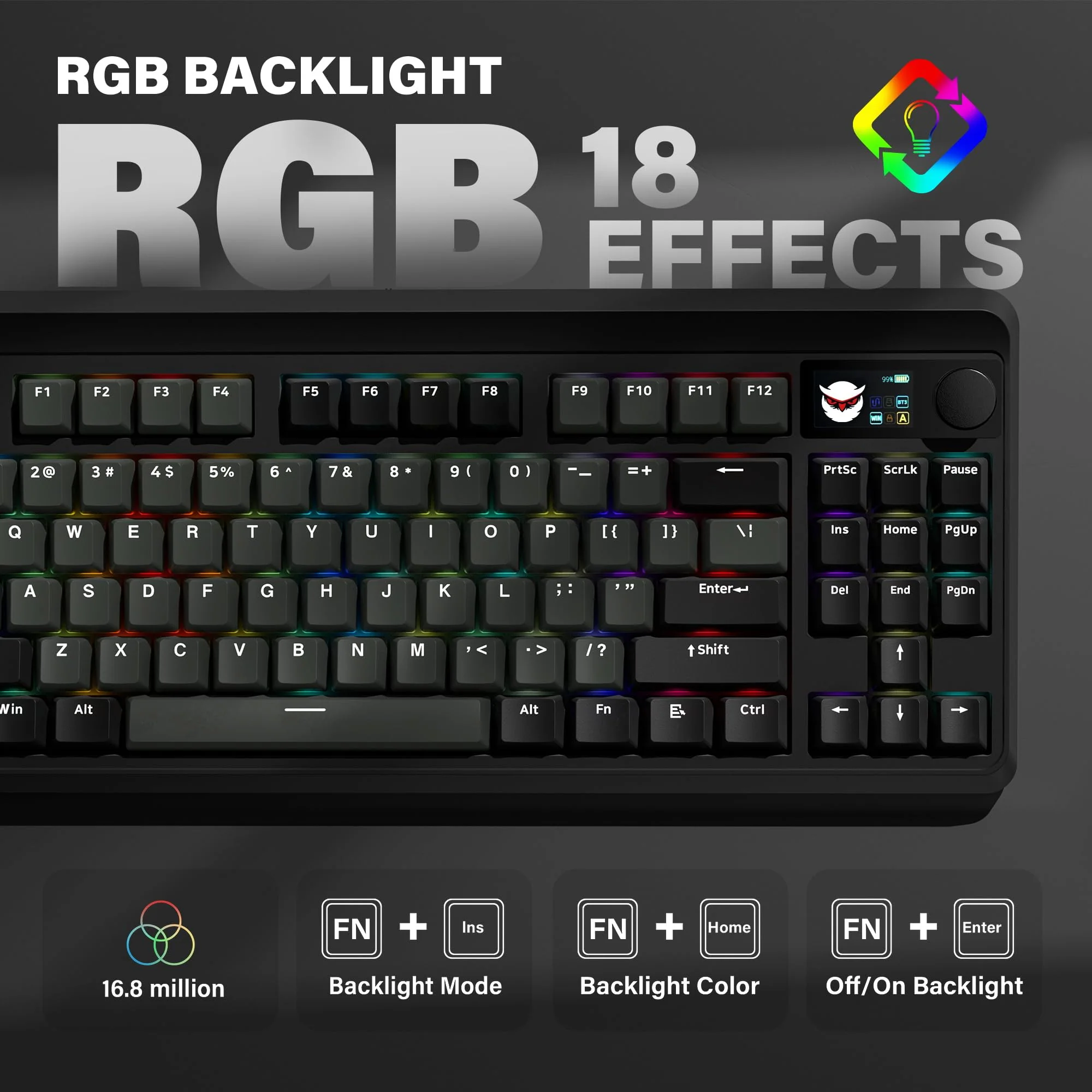 HITIME XVX Retro 75% Gaming Keyboard with TFT Smart Display&Knob, M87 Pro Bluetooth/2.4G/USB-C Wireless Mechanical Key Board - Image 7