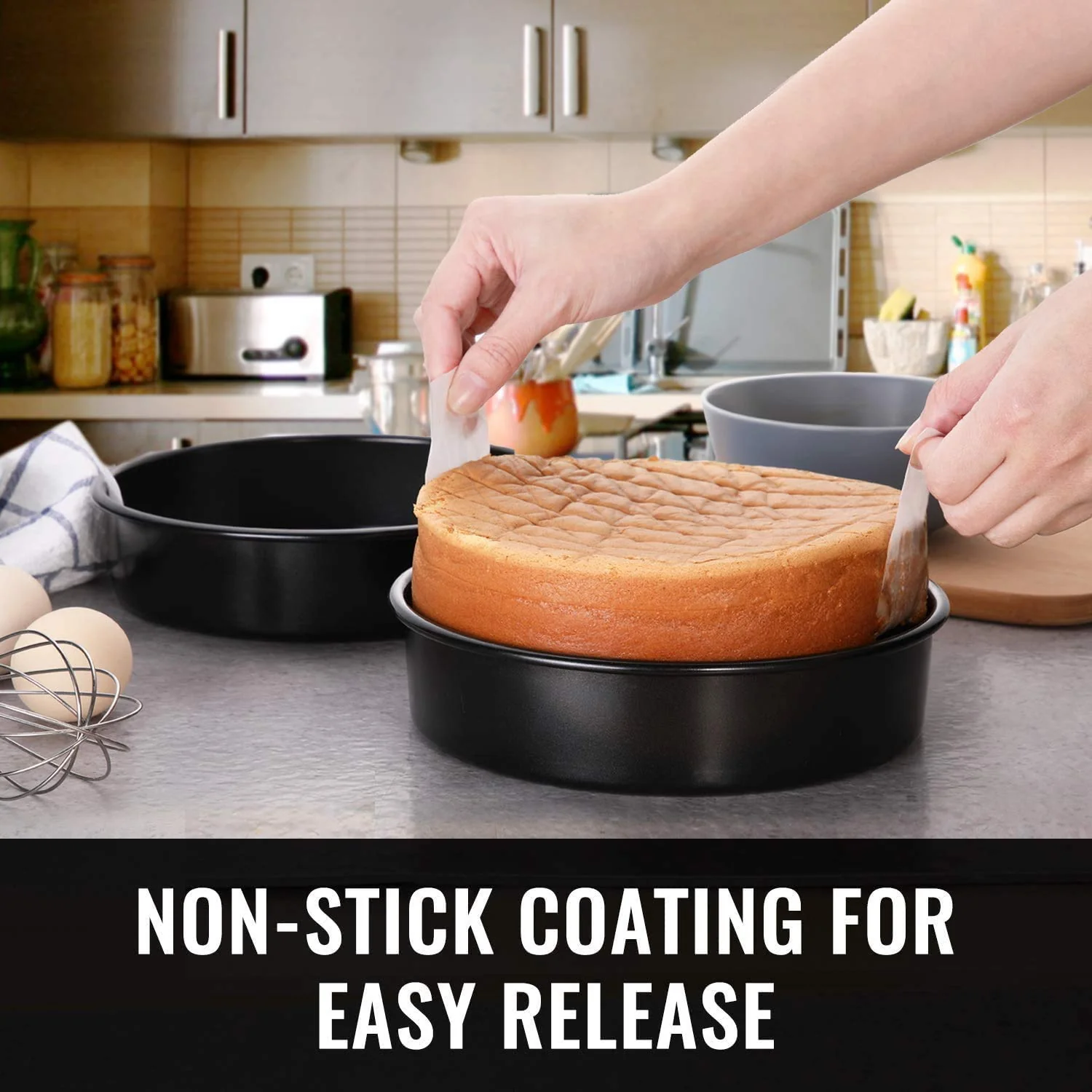 HIWARE 8-Inch Round Cake Pan Set of 3, Nonstick Baking Cake Pans with 90 Pieces Parchment Paper, Dishwasher Safe - Image 4