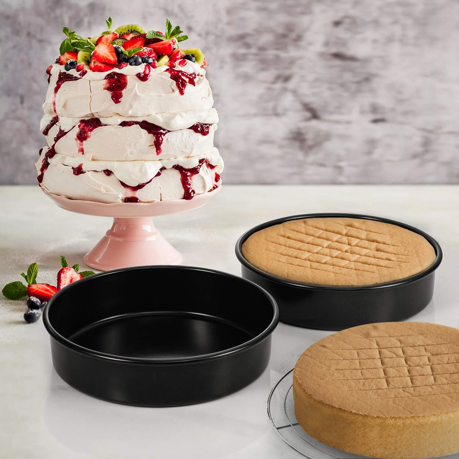 HIWARE 9-Inch Round Cakes Pan Set with 60 Pieces Parchment Paper Rounds, Nonstick Baking Cake Pans, Dishwasher Safe - Set of 2 - Image 4