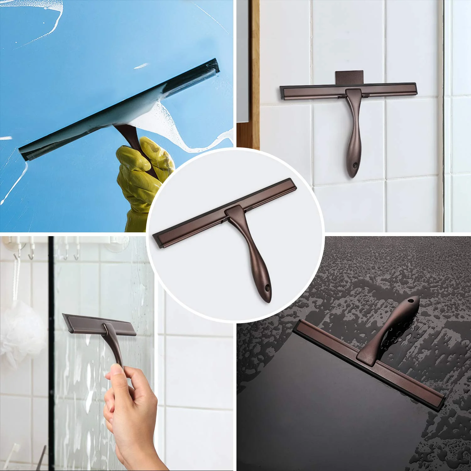 Hiware All-Purpose Shower Squeegee for Shower Doors, Bathroom, Window and Car Glass - Bronze, Stainless Steel, 12 Inches - Image 2