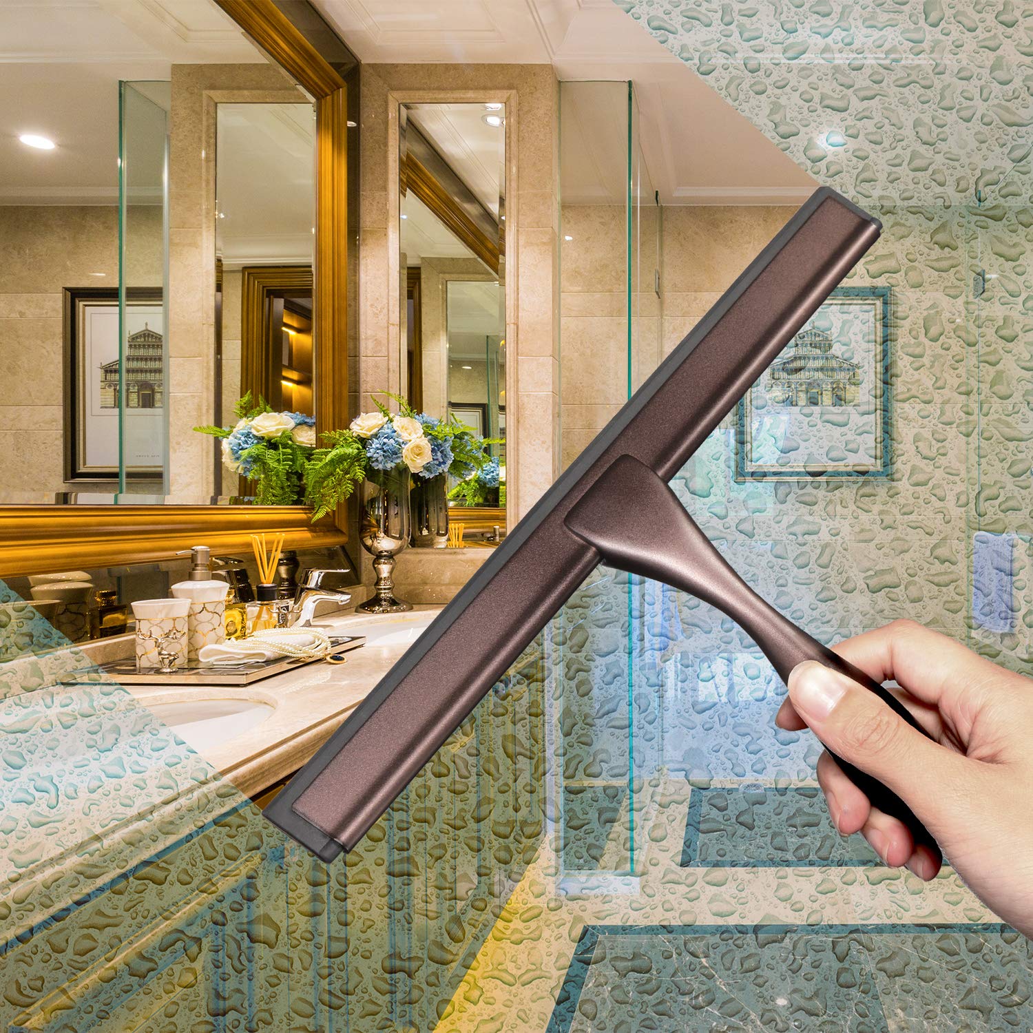 Hiware All-Purpose Shower Squeegee for Shower Doors, Bathroom, Window and Car Glass - Bronze, Stainless Steel, 12 Inches - Image 6